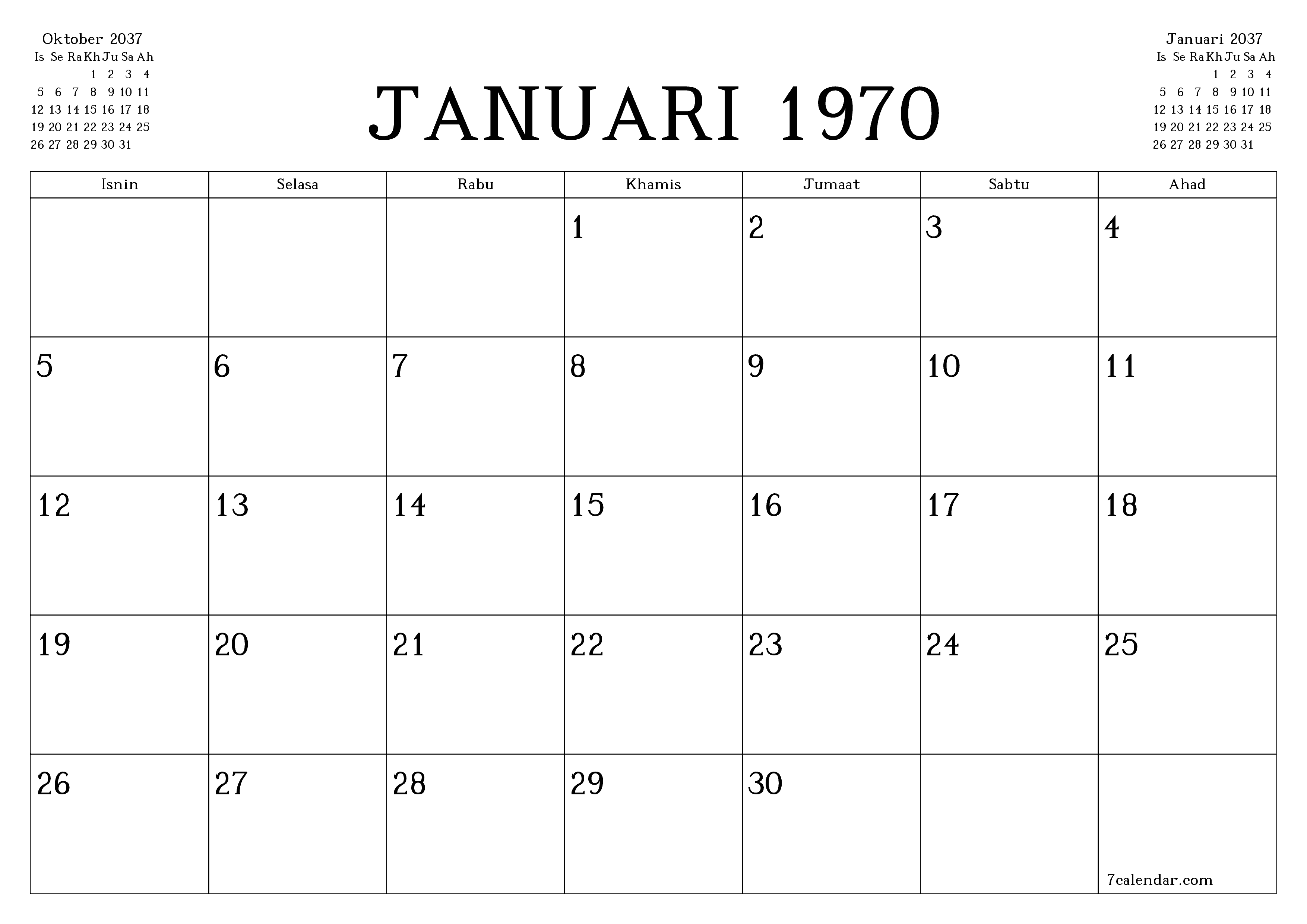 Perancang bulanan kosong untuk bulan November 2037 dengan nota, simpan dan cetak ke PDF PNG Malay