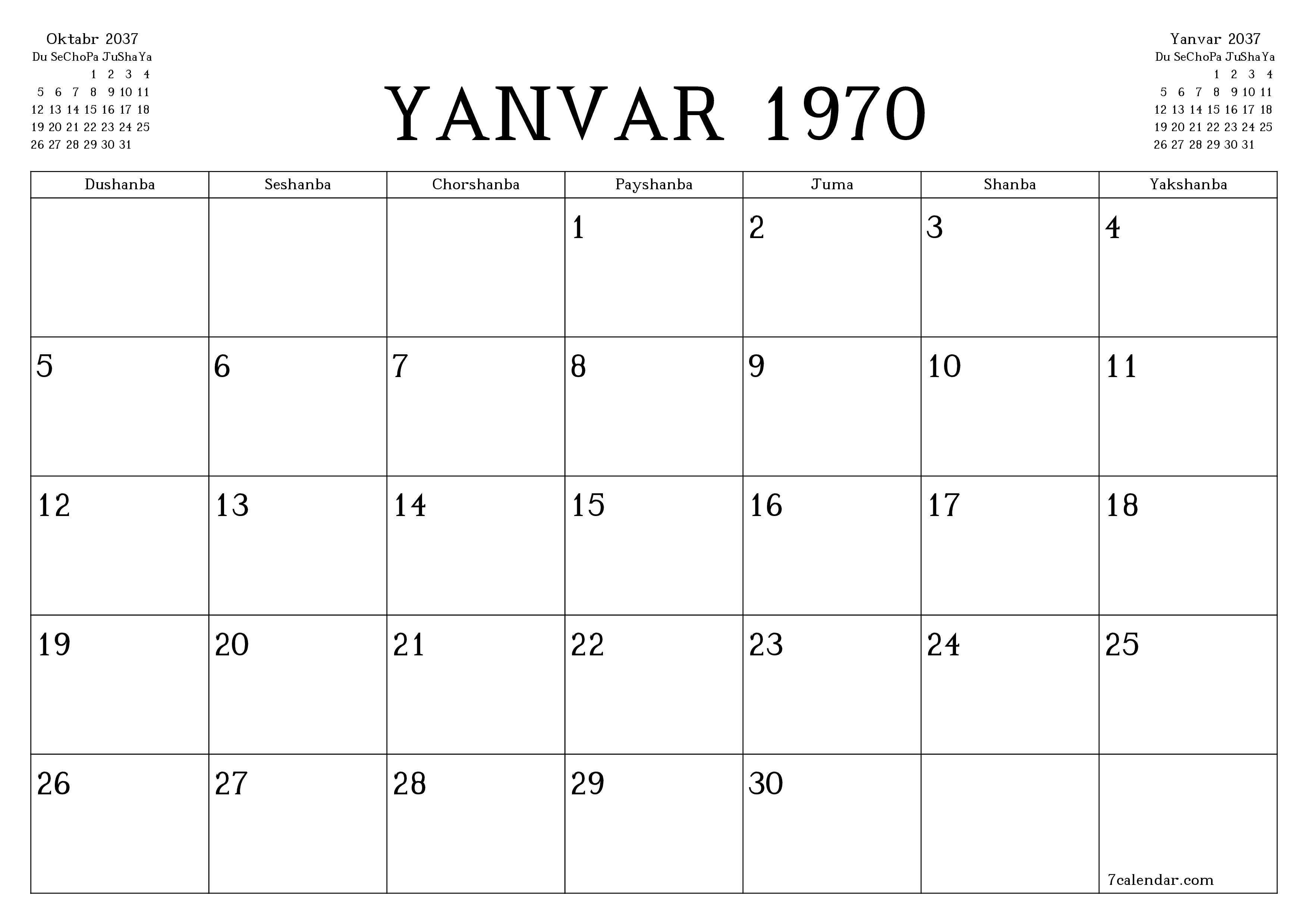 Noyabr 2037 oylik oylik rejalashtiruvchini yozuvlar bilan bo'shatish, saqlash va PDF-ga chop etish PNG Uzbek