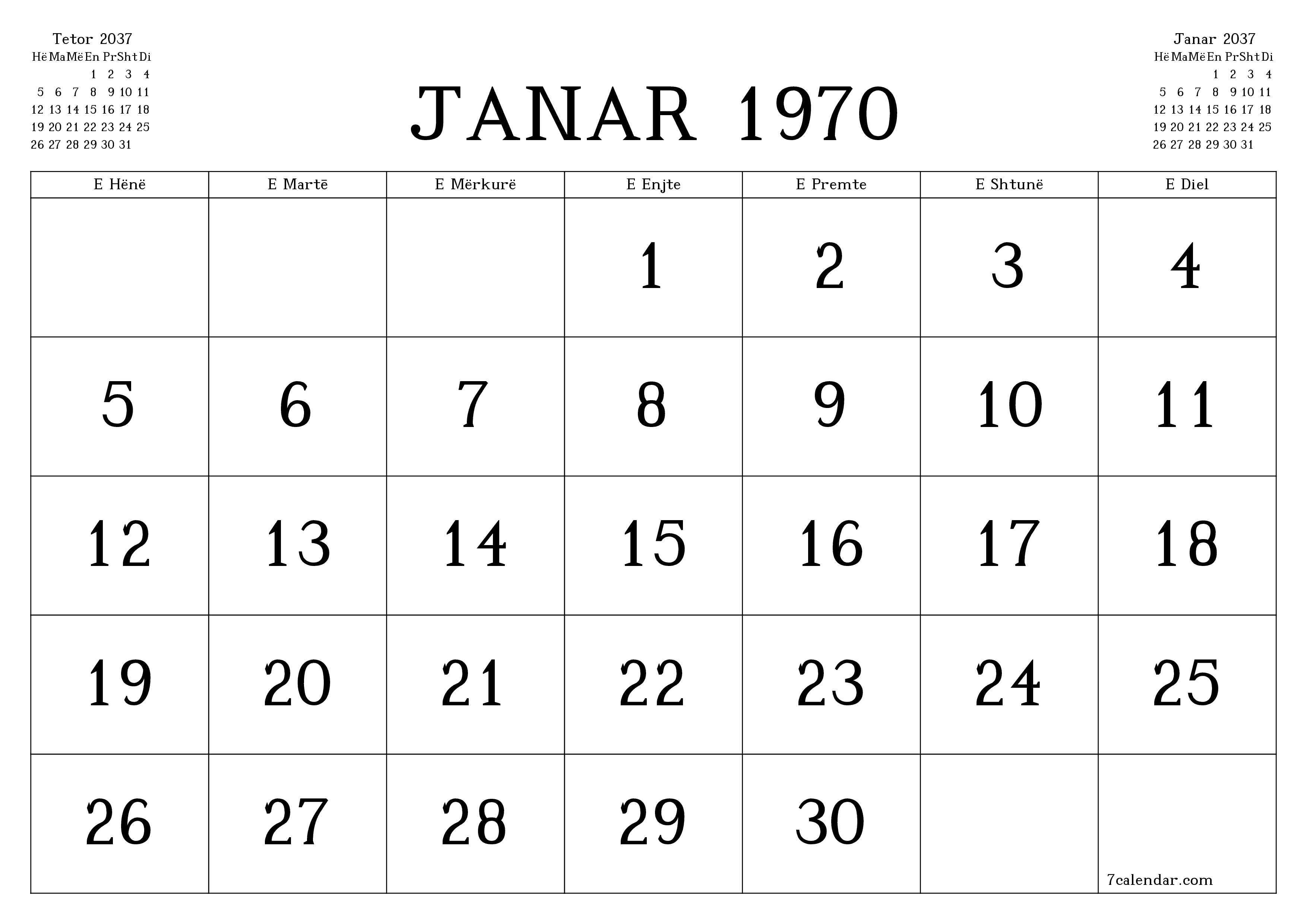 Planifikuesi i zbrazët i kalendarit mujor për muajin Nëntor 2037 me shënime të ruajtura dhe të printuara në PDF PNG Albanian