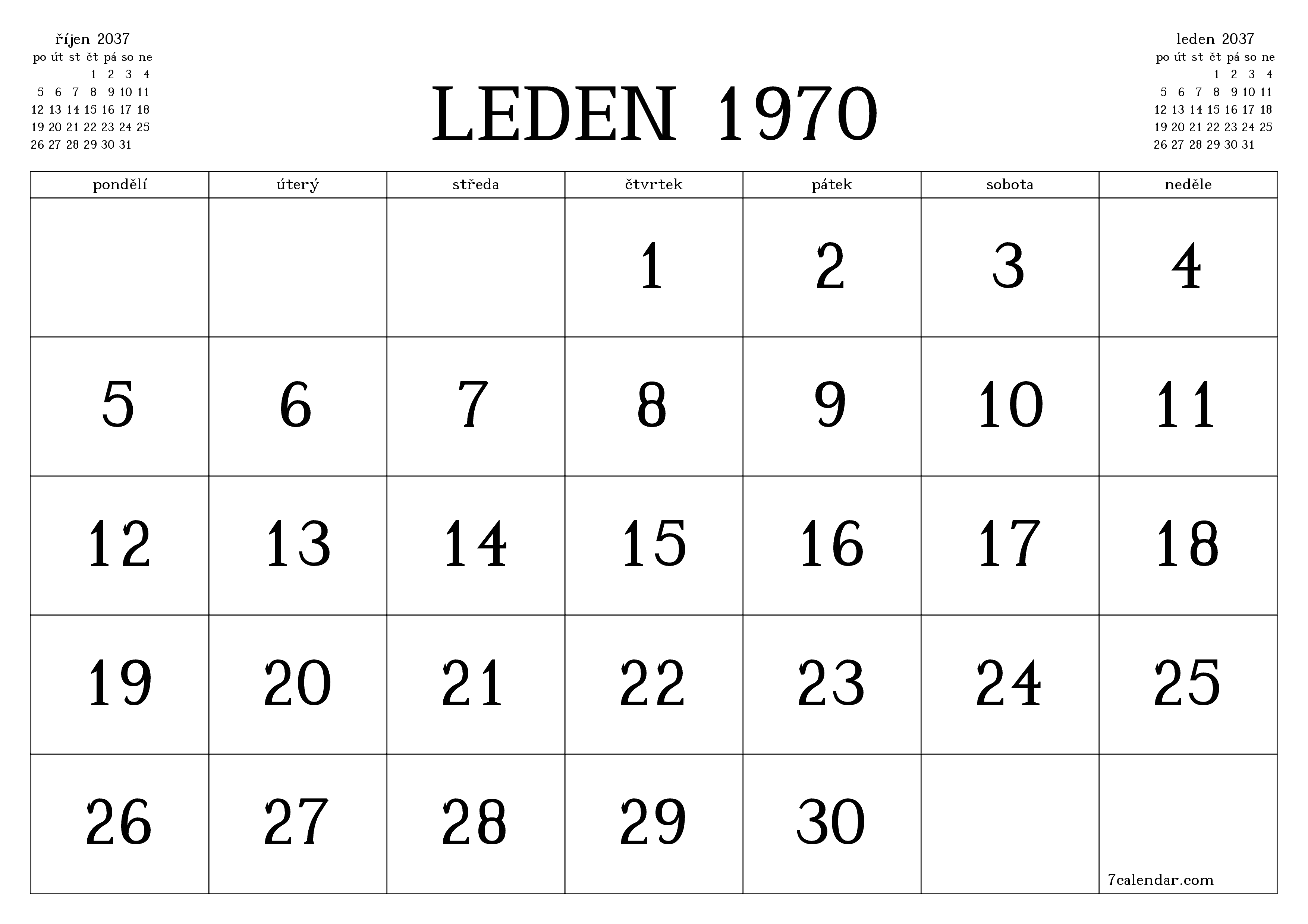 Vyprázdnit měsíční plánovač na měsíc listopad 2037 s poznámkami, uložit a vytisknout do PDF PNG Czech