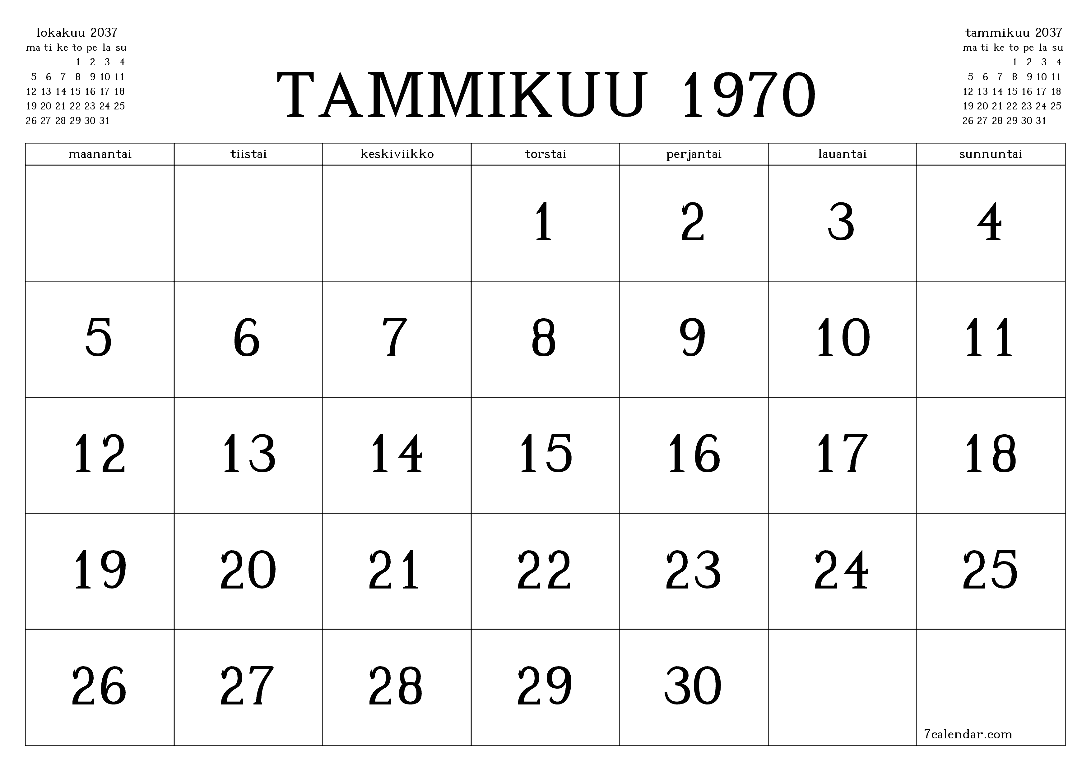 Tyhjennä kuukausittainen suunnittelija kuukaudelle Marraskuu 2037 muistiinpanoilla, tallenna ja tulosta PDF-muotoon PNG Finnish