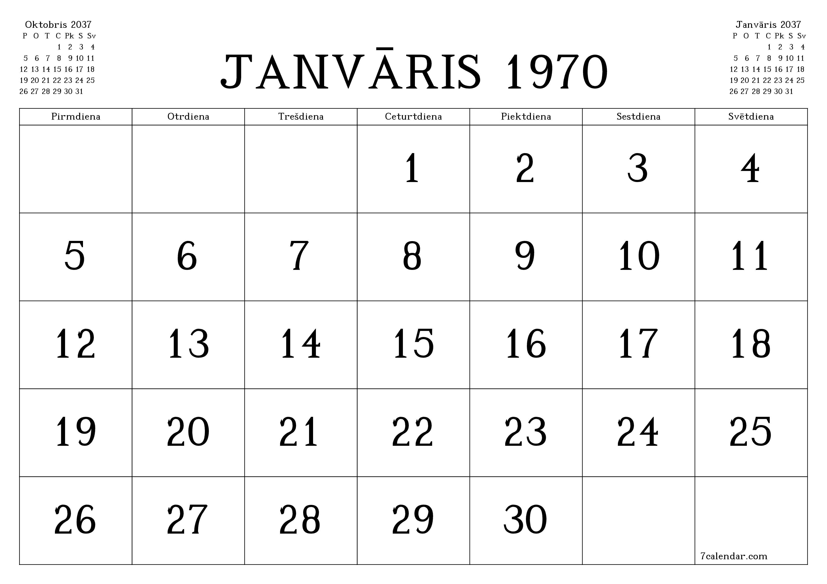 Iztukšot mēneša plānotāju mēnesim Novembris 2037 ar piezīmēm, saglabāt un izdrukāt PDF formātā PNG Latvian