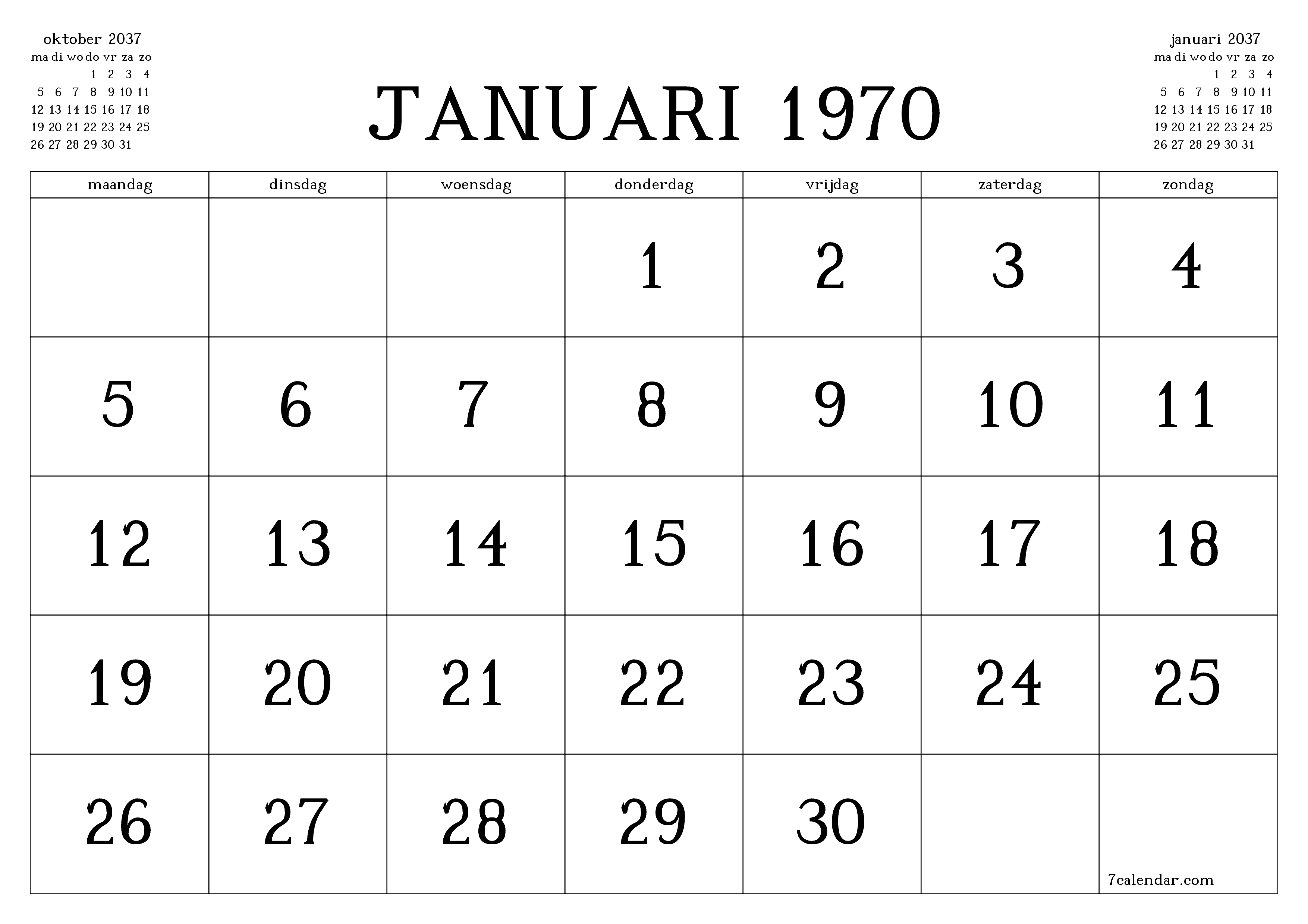Lege maandplanner voor maand november 2037 met notities, opslaan en afdrukken naar pdf PNG Dutch