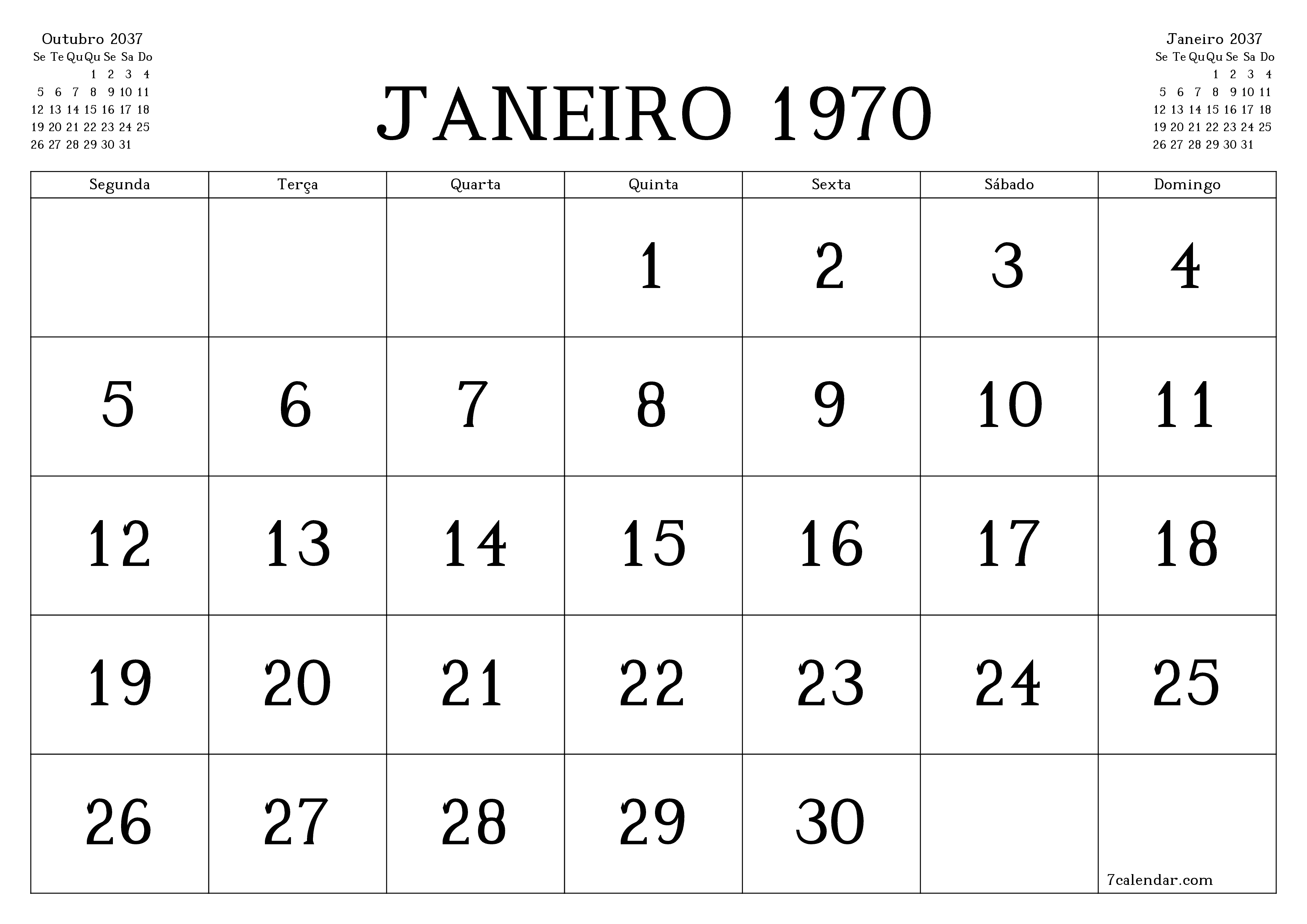 Esvazie o planejador mensal para o mês Novembro 2037 com notas, salve e imprima em PDF PNG Portuguese
