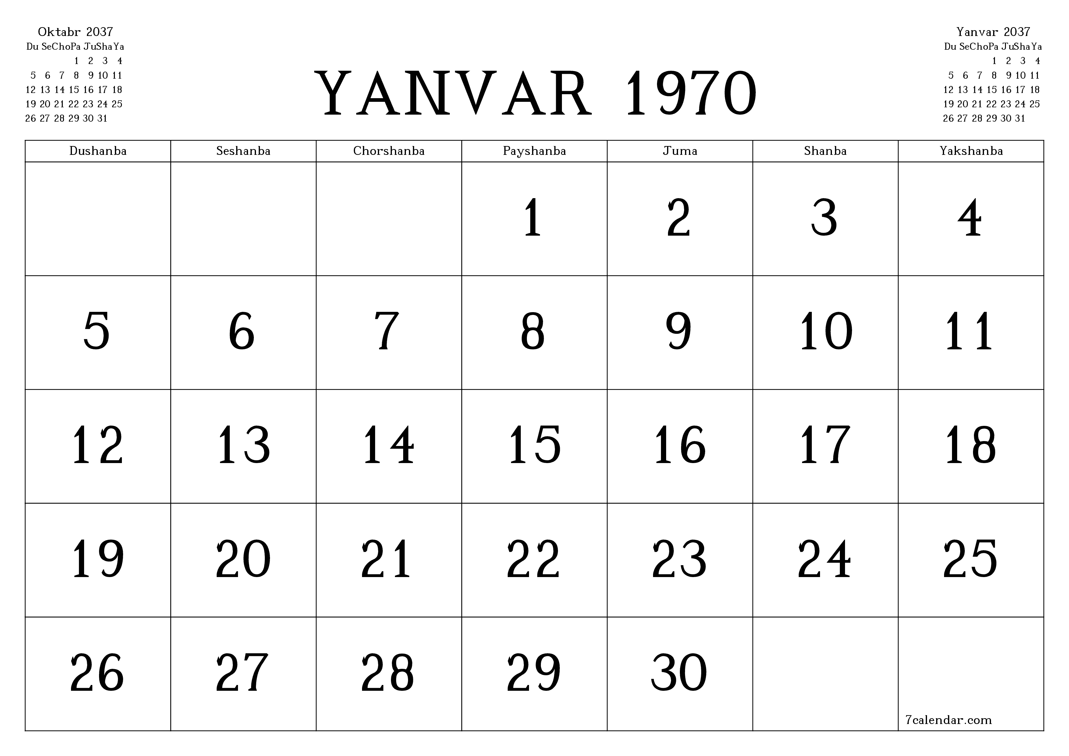 Noyabr 2037 oylik oylik rejalashtiruvchini yozuvlar bilan bo'shatish, saqlash va PDF-ga chop etish PNG Uzbek