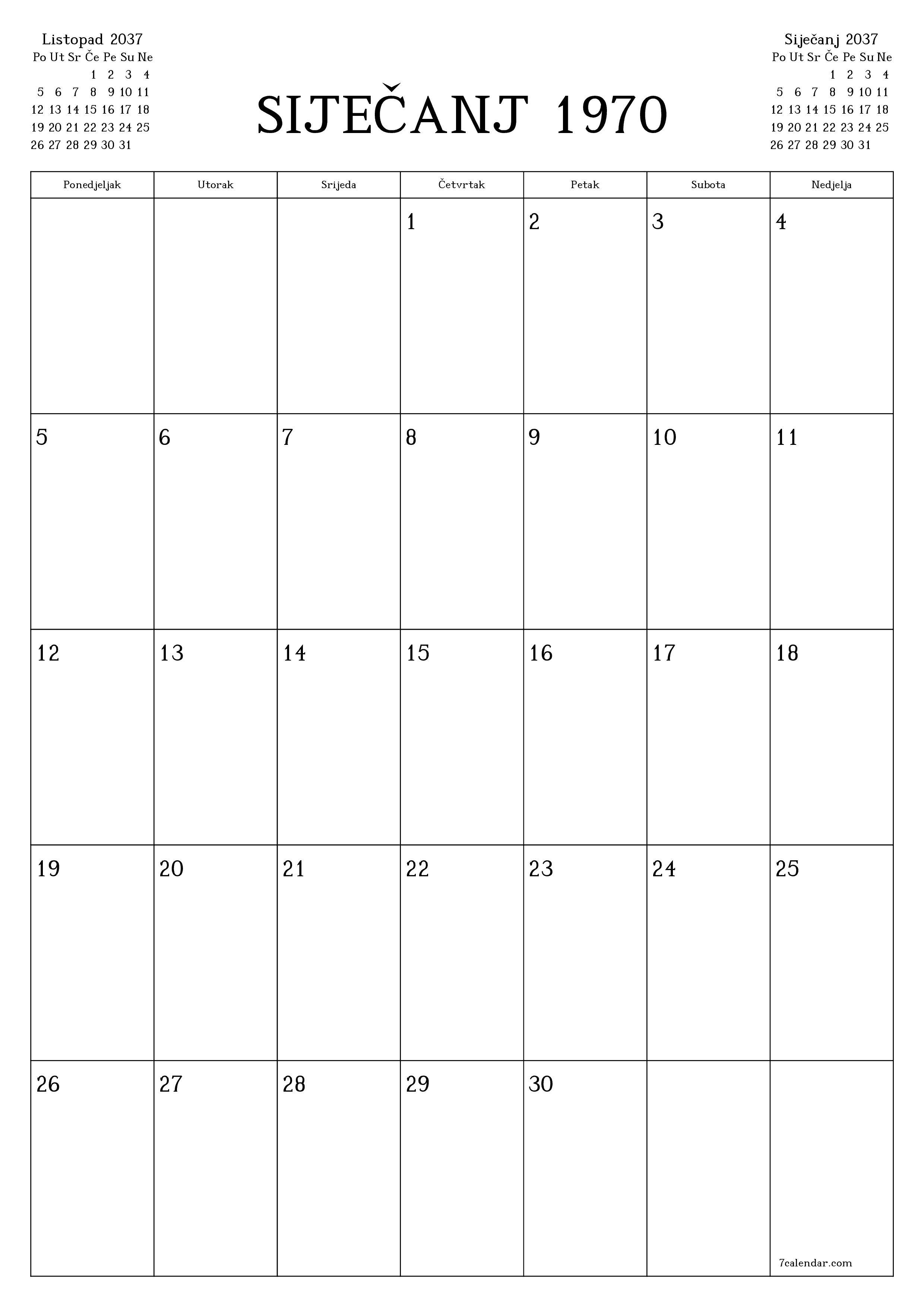 za ispis zidni predložak a besplatni okomito Mjesečni planer kalendar Studeni (Stu) 2037