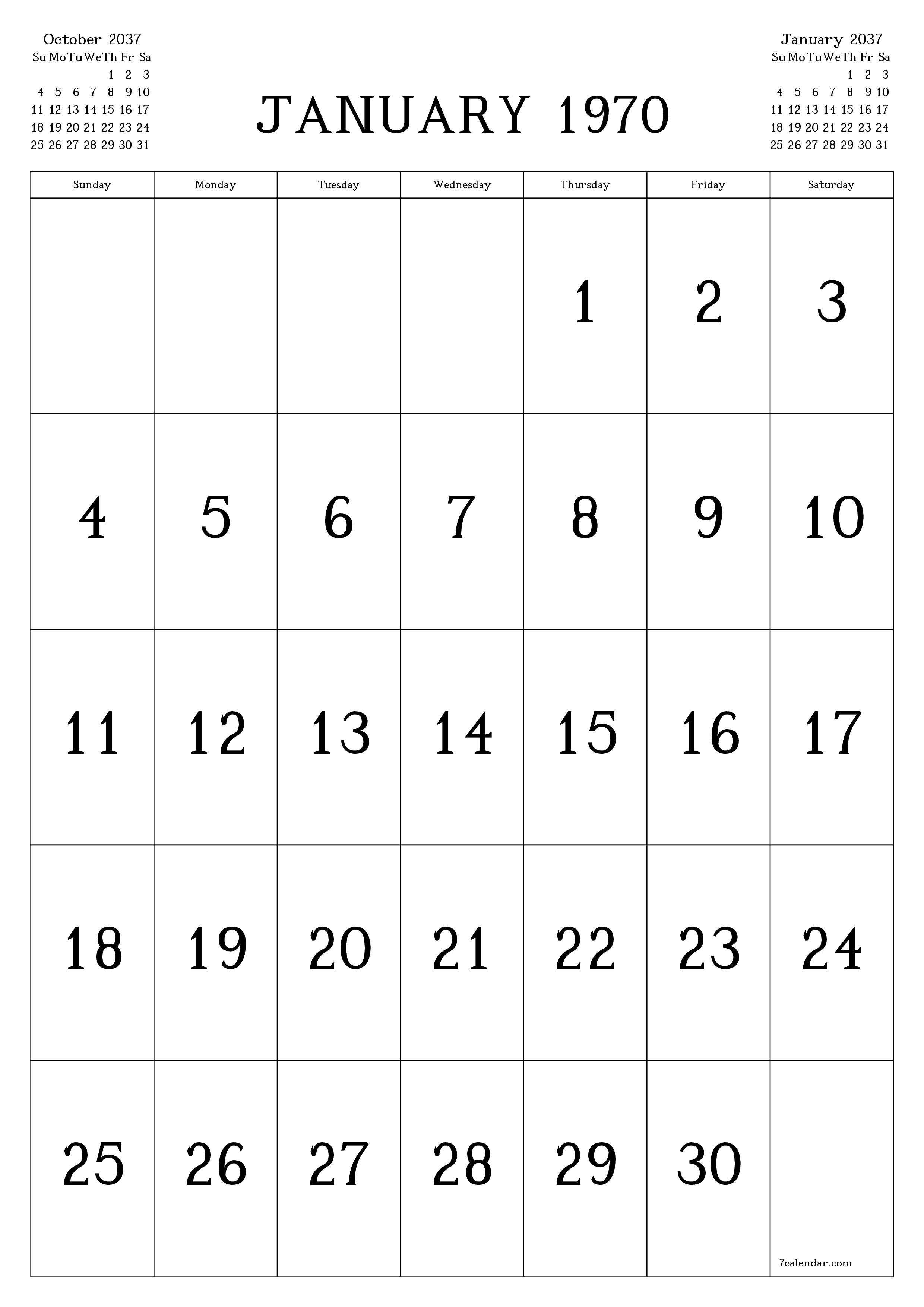 Blank calendar November 2037