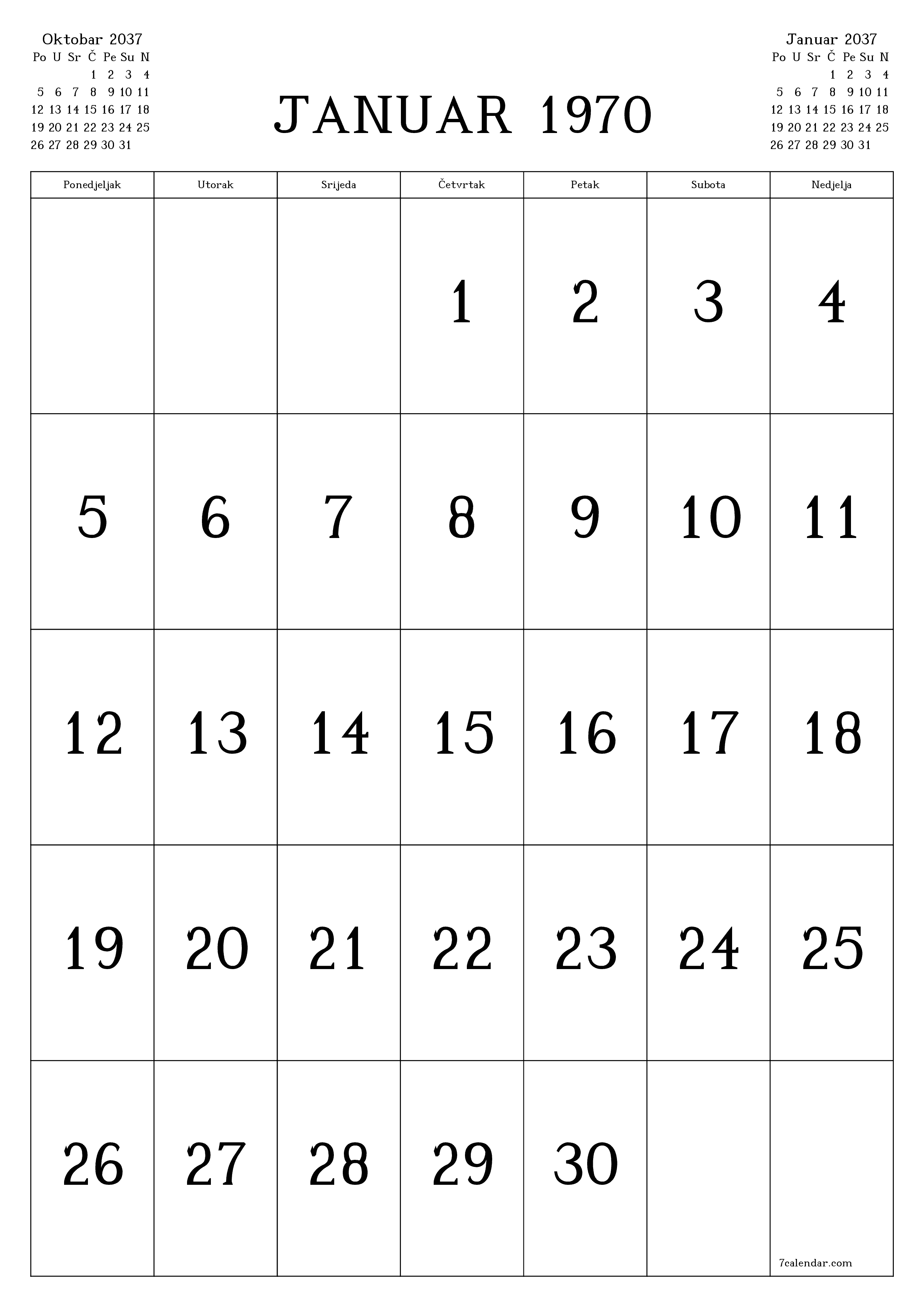  za štampanje zidni šablon a besplatni vertikalno Mjesečno kalendar Novembar (Nov) 2037