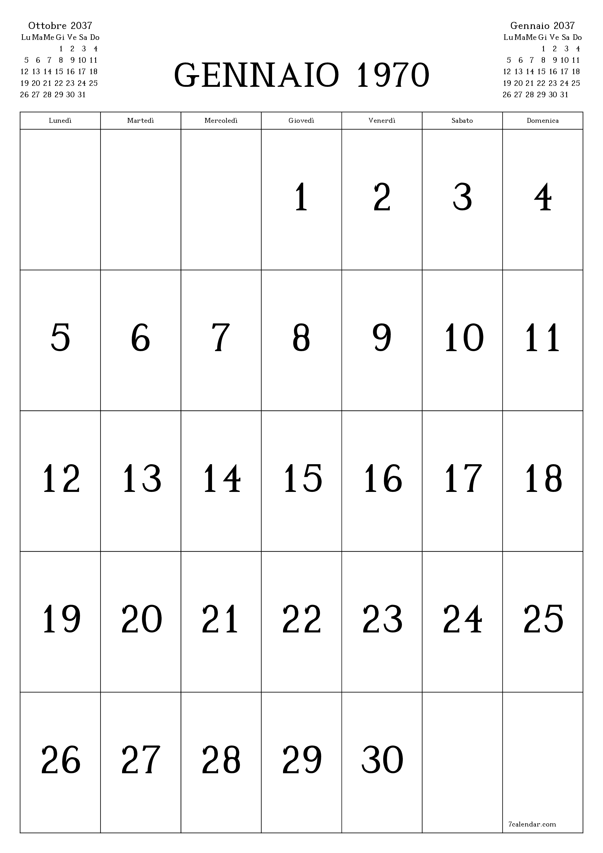  stampabile da parete modello di gratuitoverticale Mensile calendario Novembre (Nov) 2037