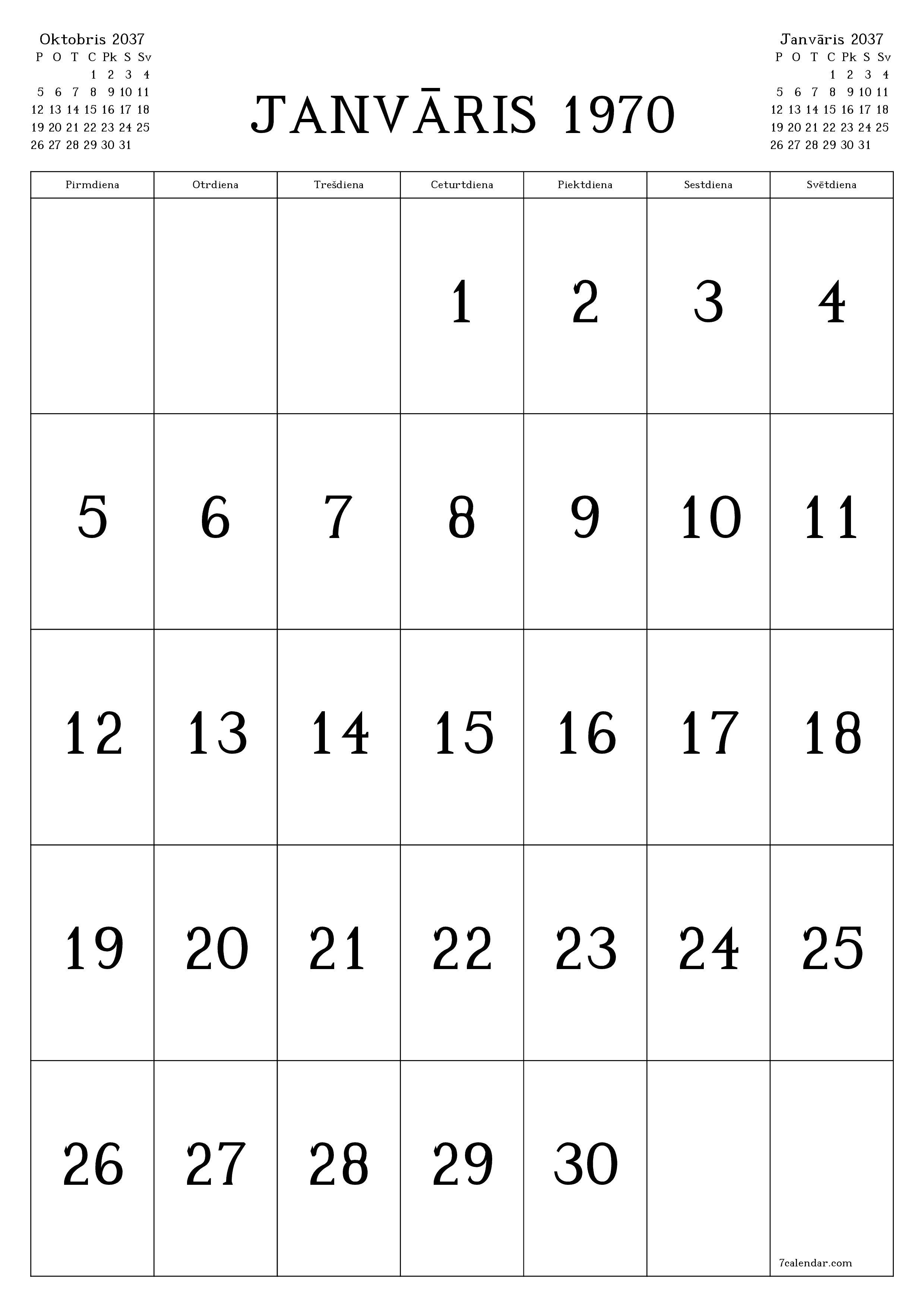 izdrukājams sienas kalendāra veidne bezmaksas vertikāli Mēneša kalendārs Novembris (Nov) 2037