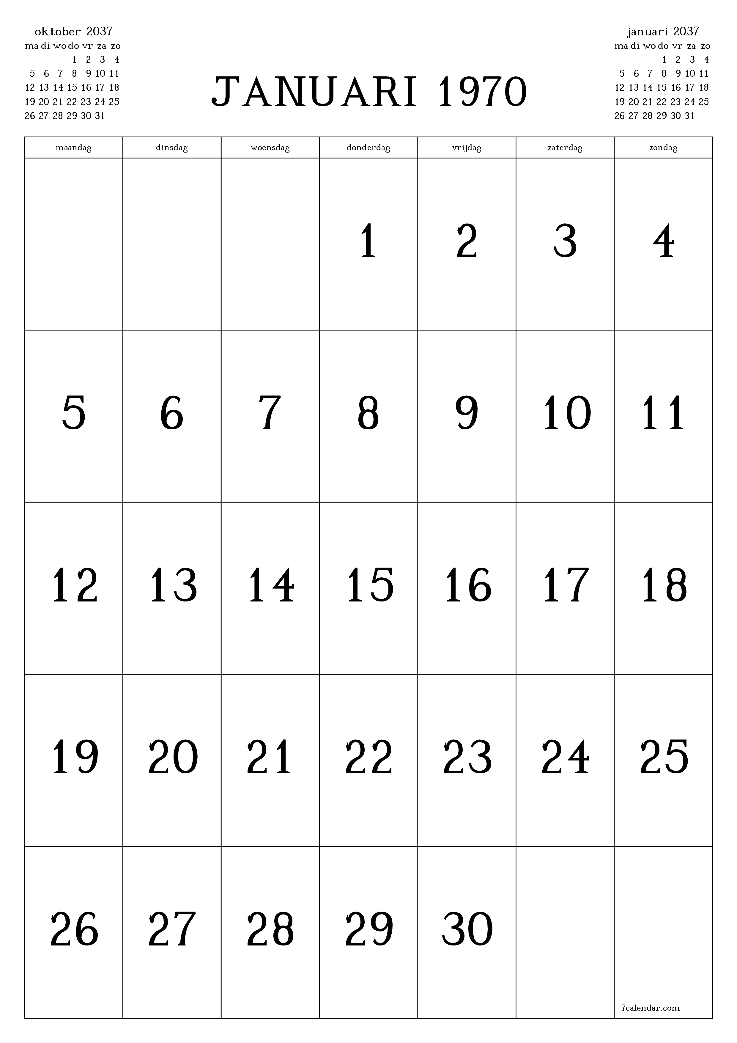 afdrukbare muur sjabloon gratis verticaal Maandelijks kalender november (nov) 2037