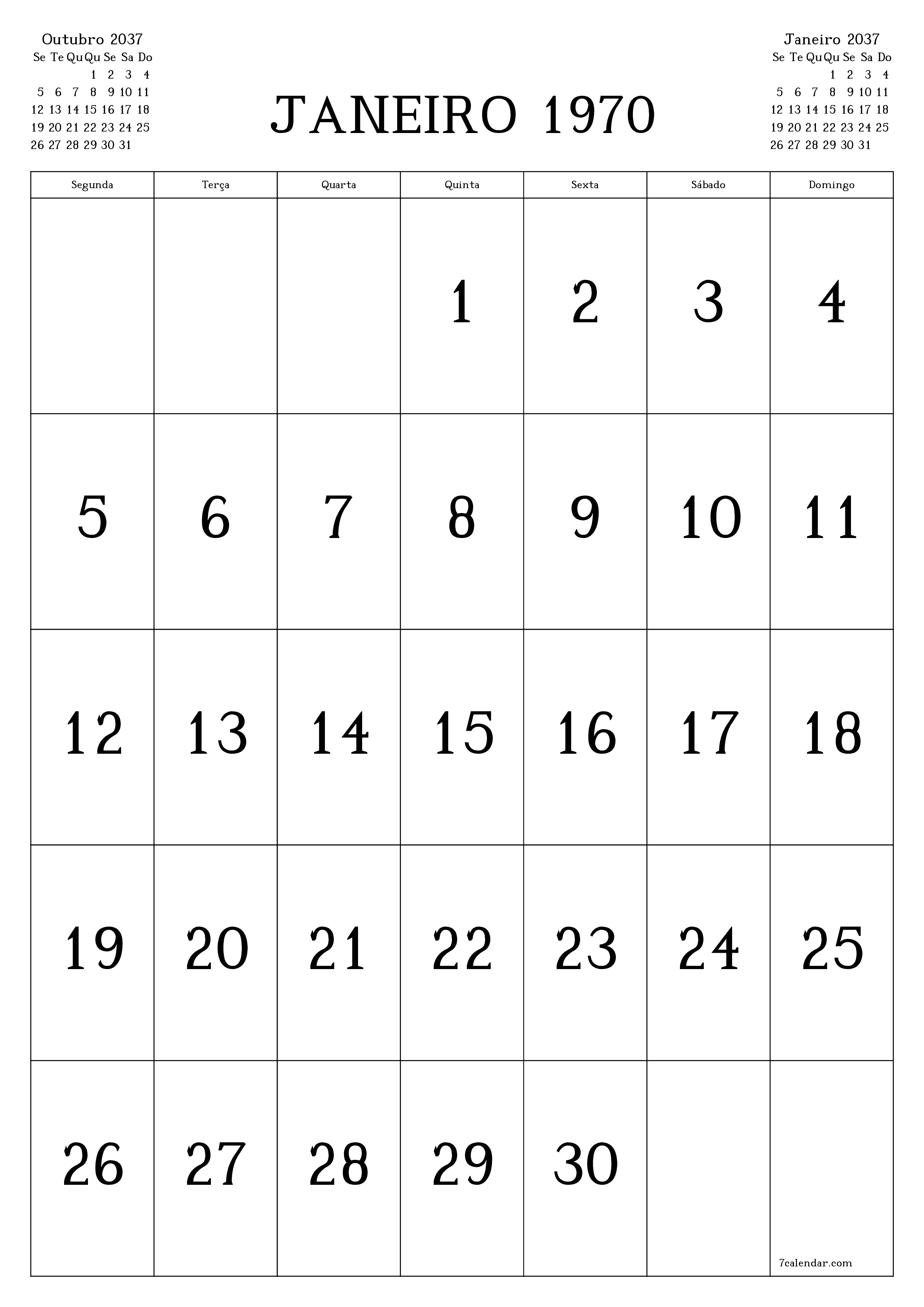  para impressão de parede modelo de grátisvertical Mensal calendário Novembro (Nov) 2037