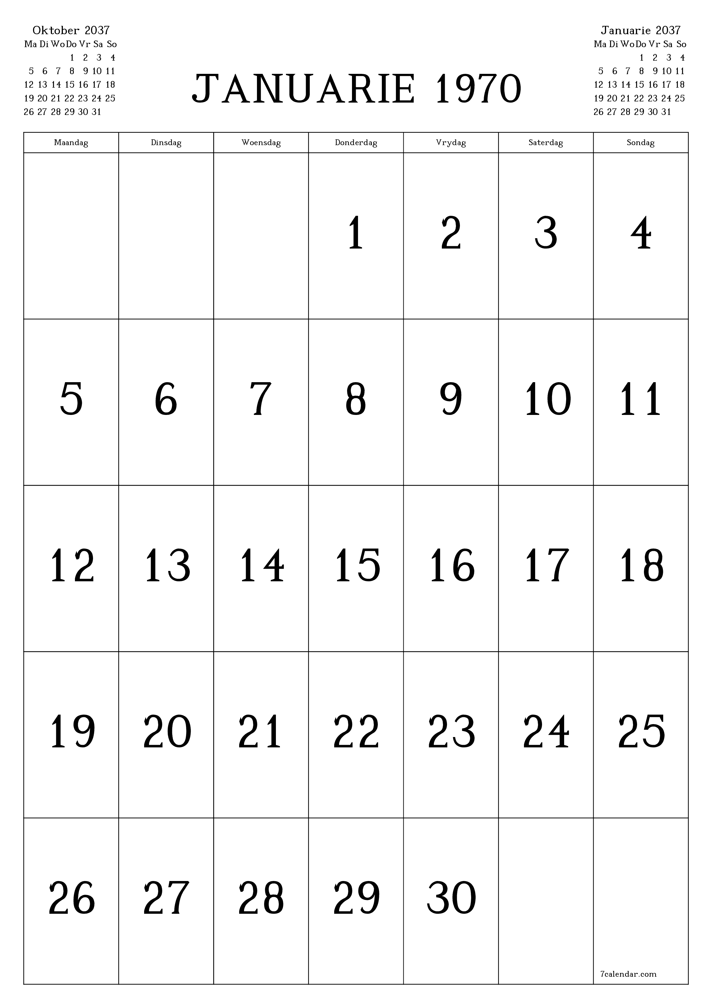 drukbare muur template gratis vertikaal Maandeliks kalender November (Nov) 2037