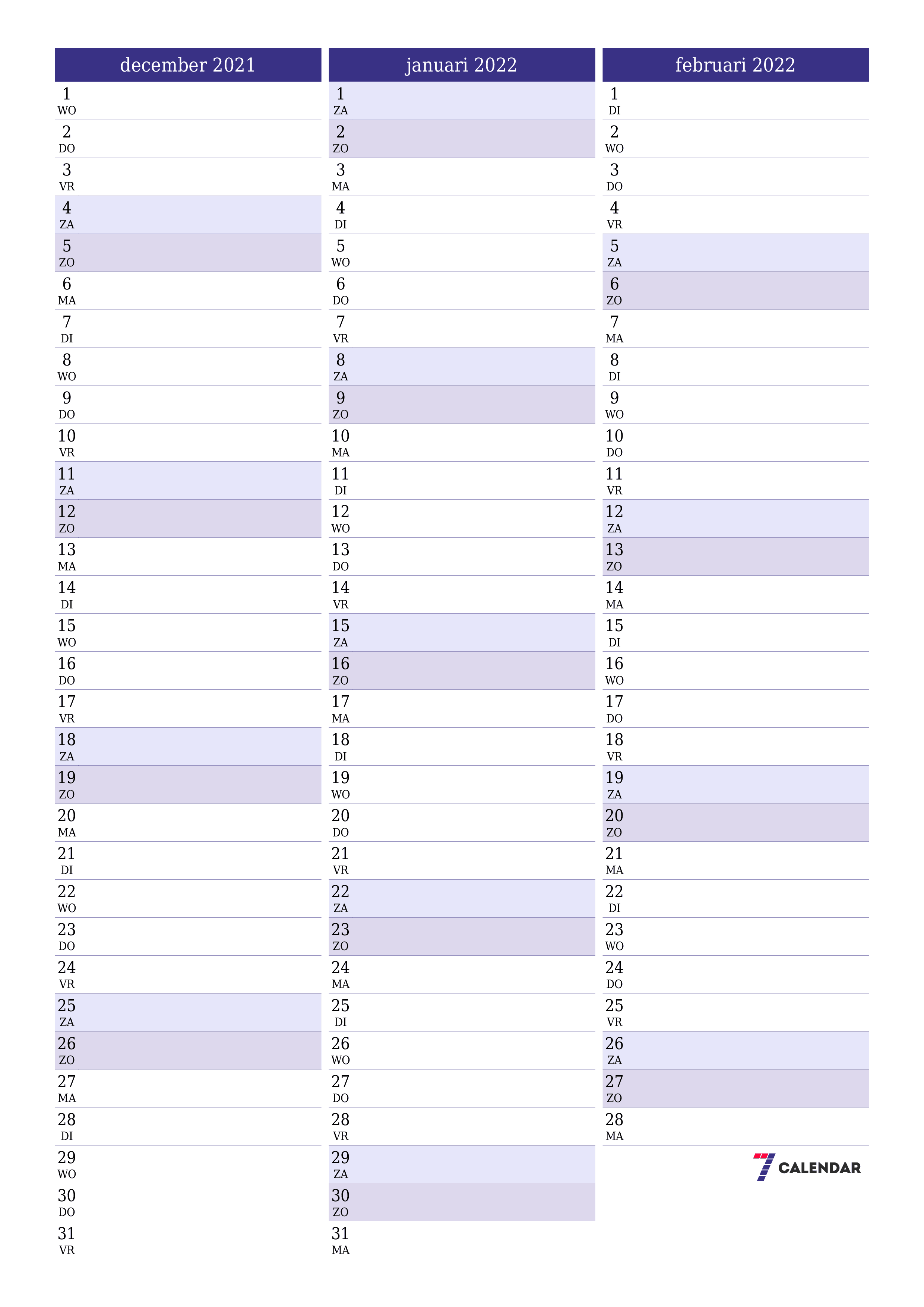 Lege maandplanner voor maand december 2021 met notities, opslaan en afdrukken naar pdf PNG Dutch