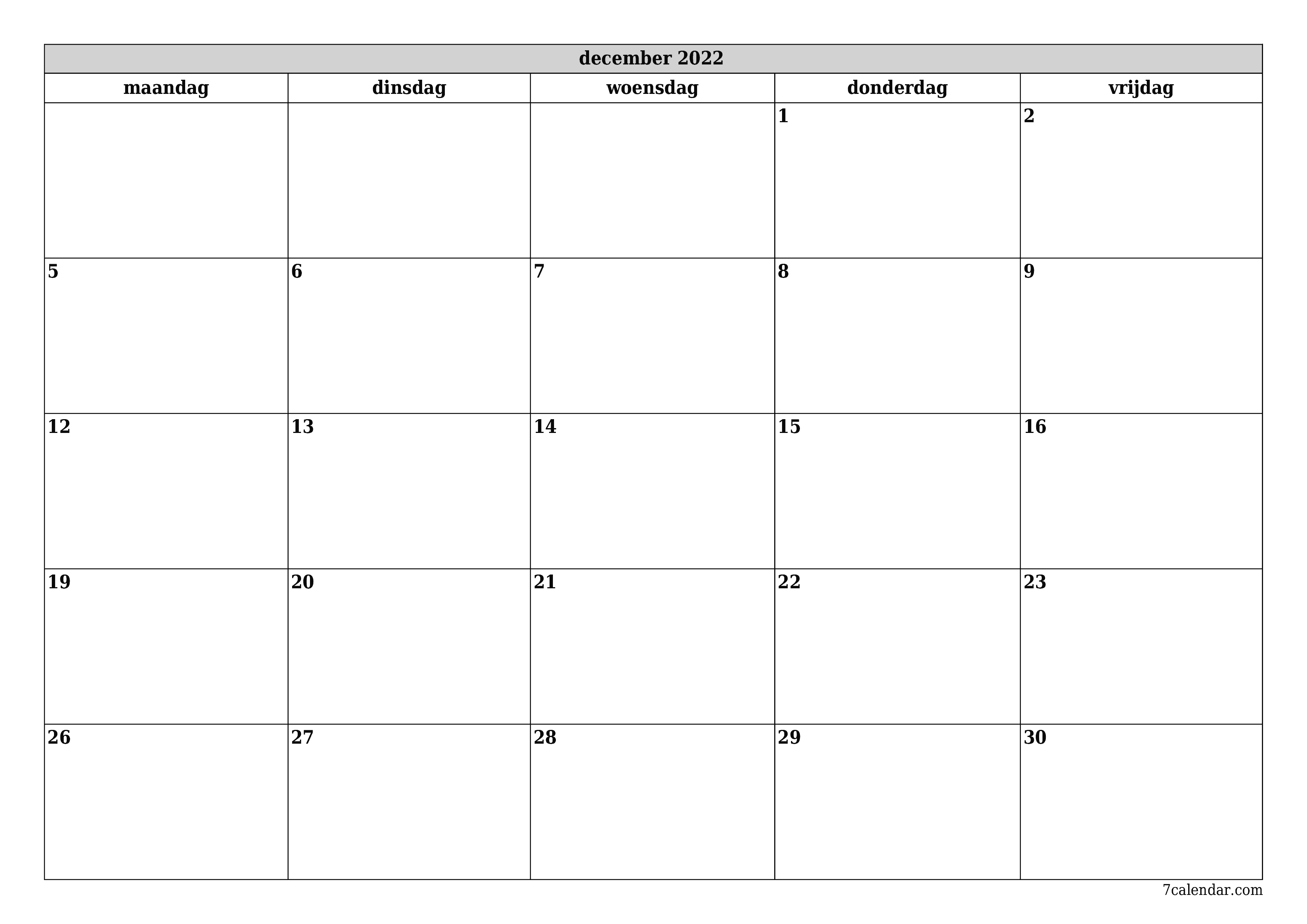 Lege maandplanner voor maand december 2022 met notities, opslaan en afdrukken naar pdf PNG Dutch - 7calendar.com