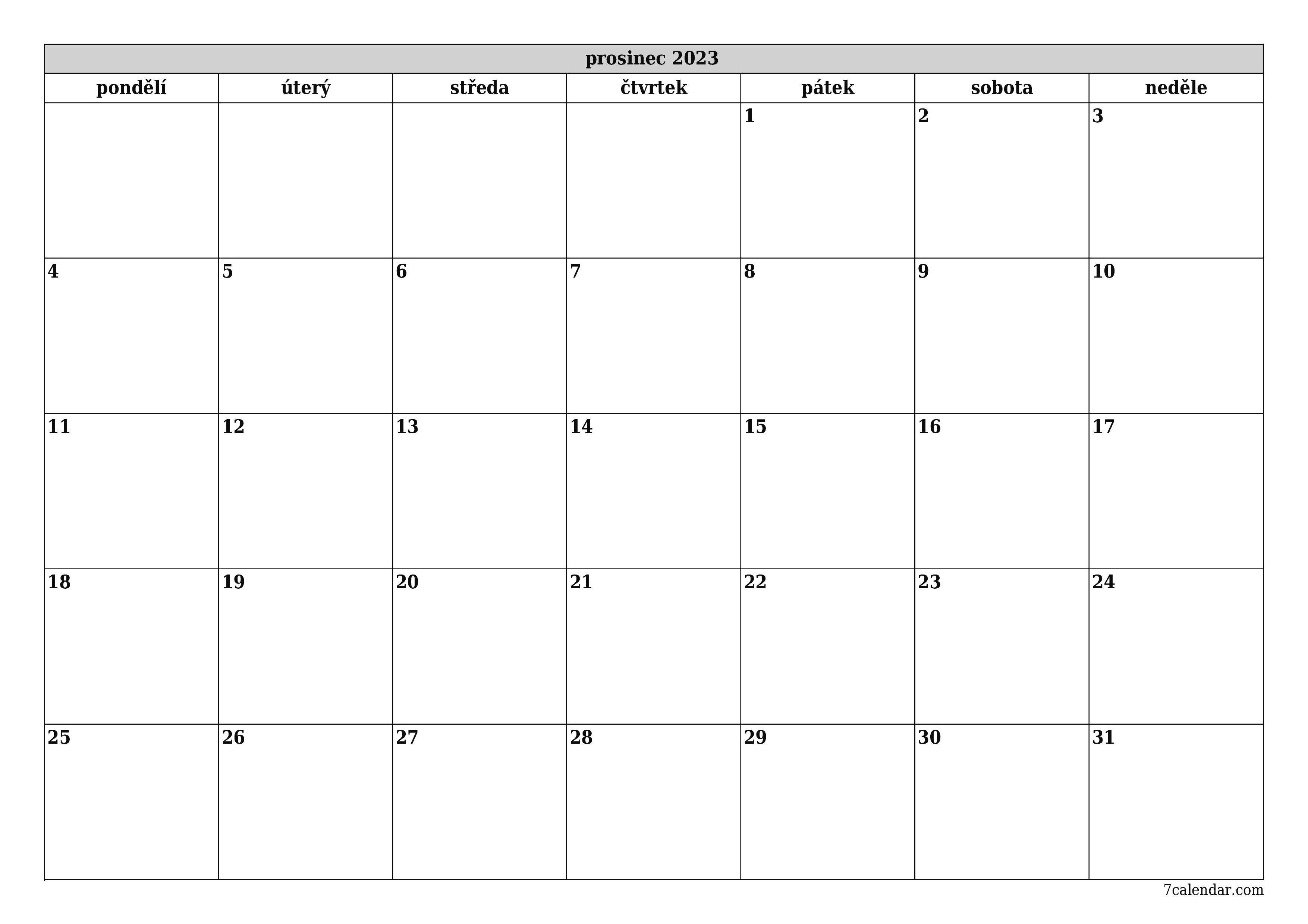 pro tisk nástěnný šablona e zdarmahorizontální Měsíční plánovač kalendář prosinec (pro) 2023