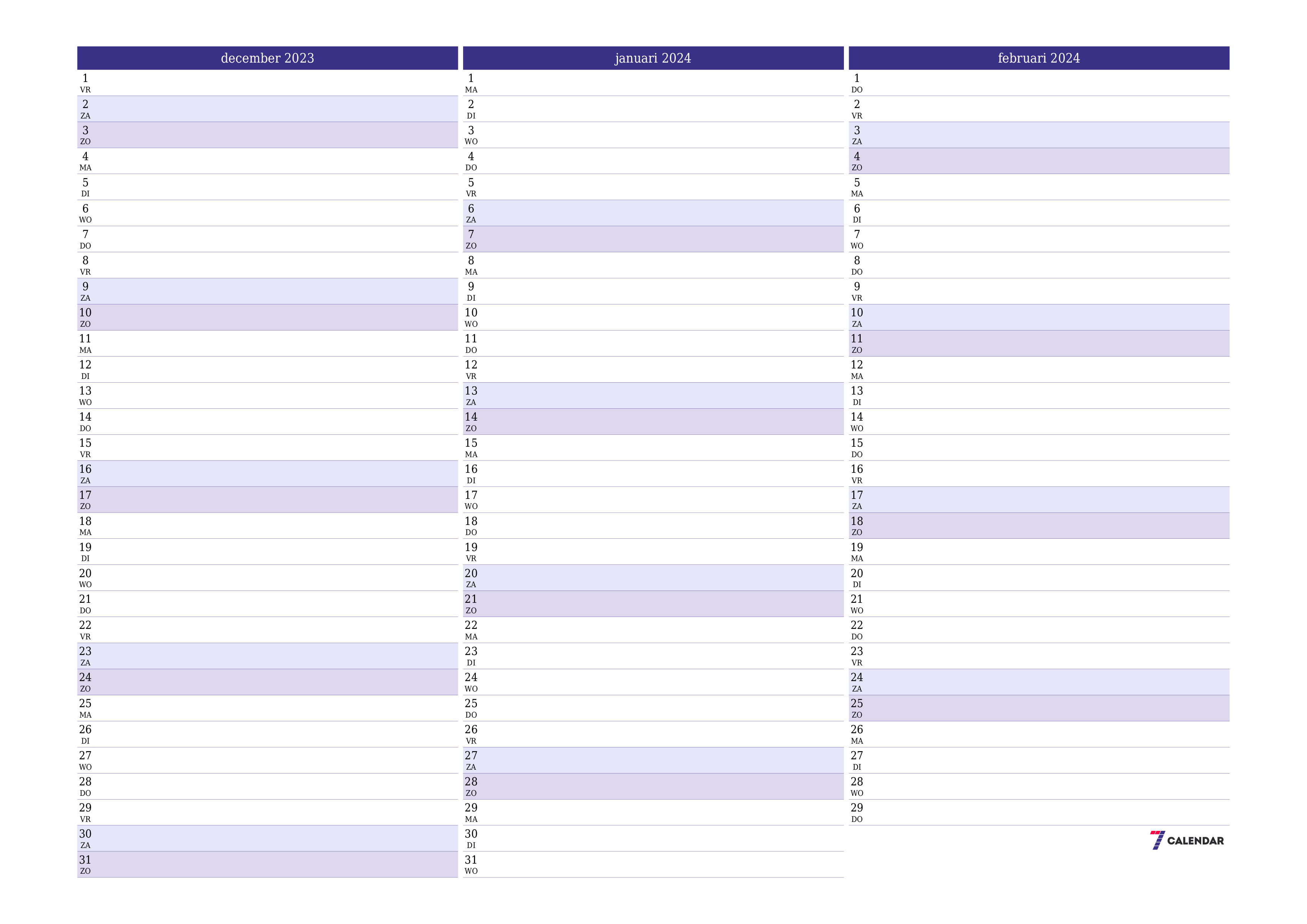 Lege maandplanner voor maand december 2023 met notities, opslaan en afdrukken naar pdf PNG Dutch