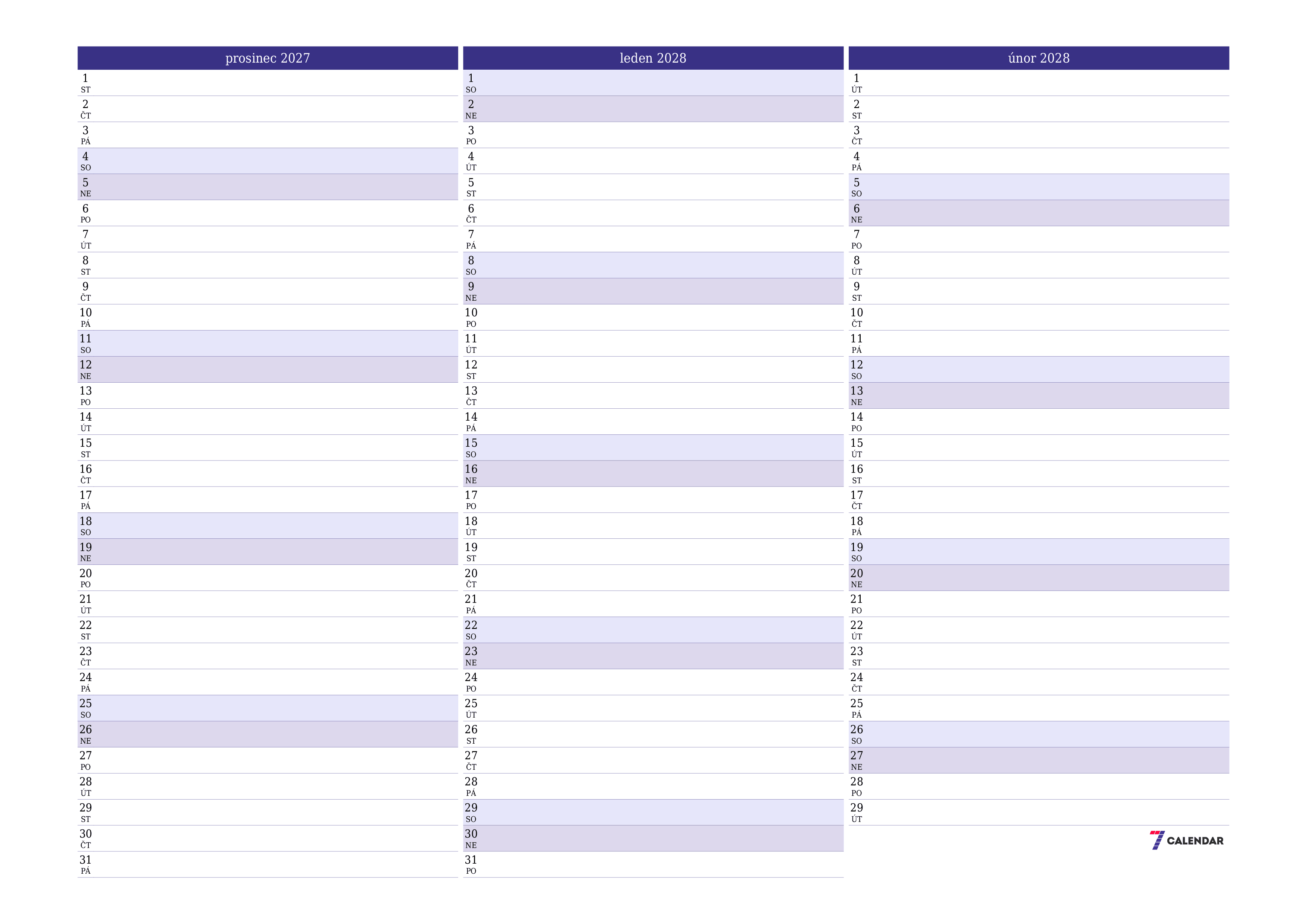 Vyprázdnit měsíční plánovač na měsíc prosinec 2027 s poznámkami, uložit a vytisknout do PDF PNG Czech