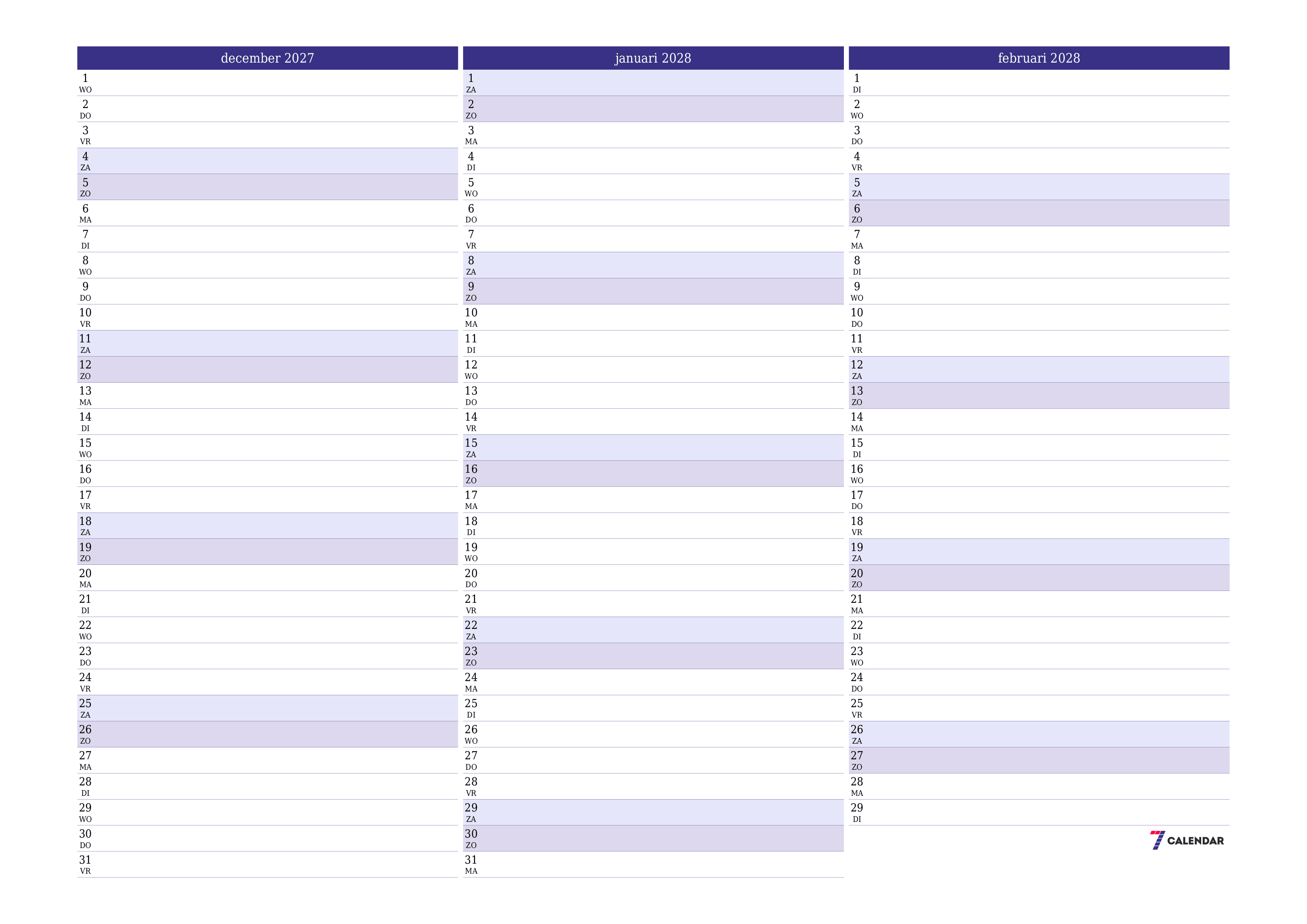 Lege maandplanner voor maand december 2027 met notities, opslaan en afdrukken naar pdf PNG Dutch