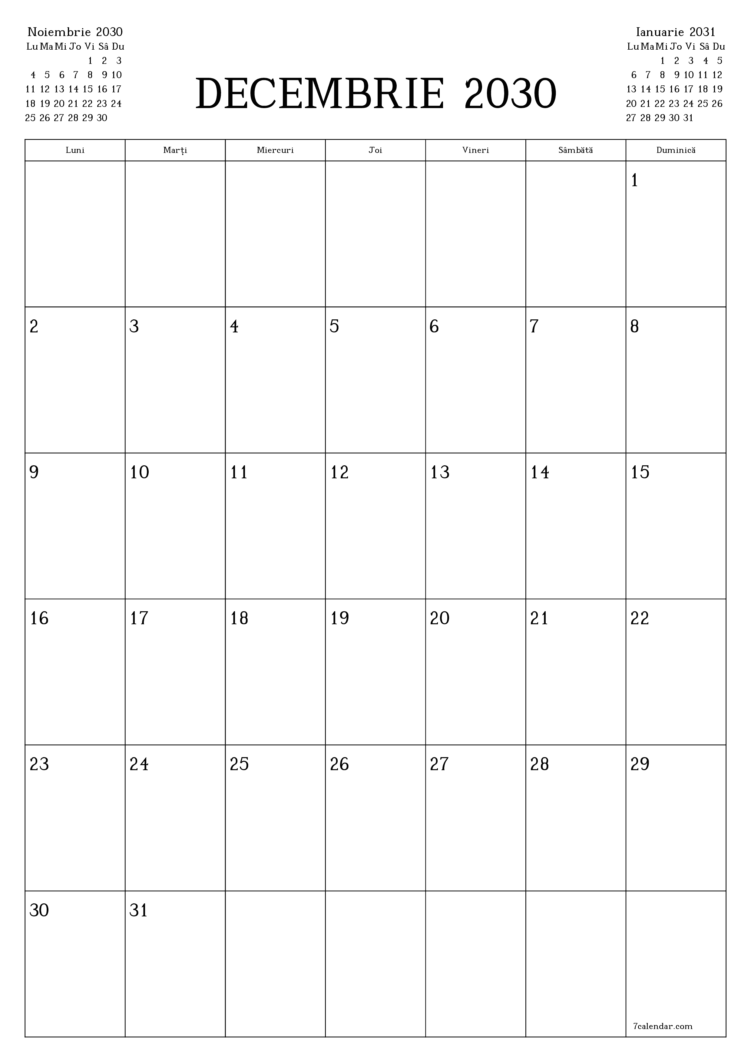  imprimabil de perete șablon de gratuitvertical Lunar planificator calendar Decembrie (Dec) 2030