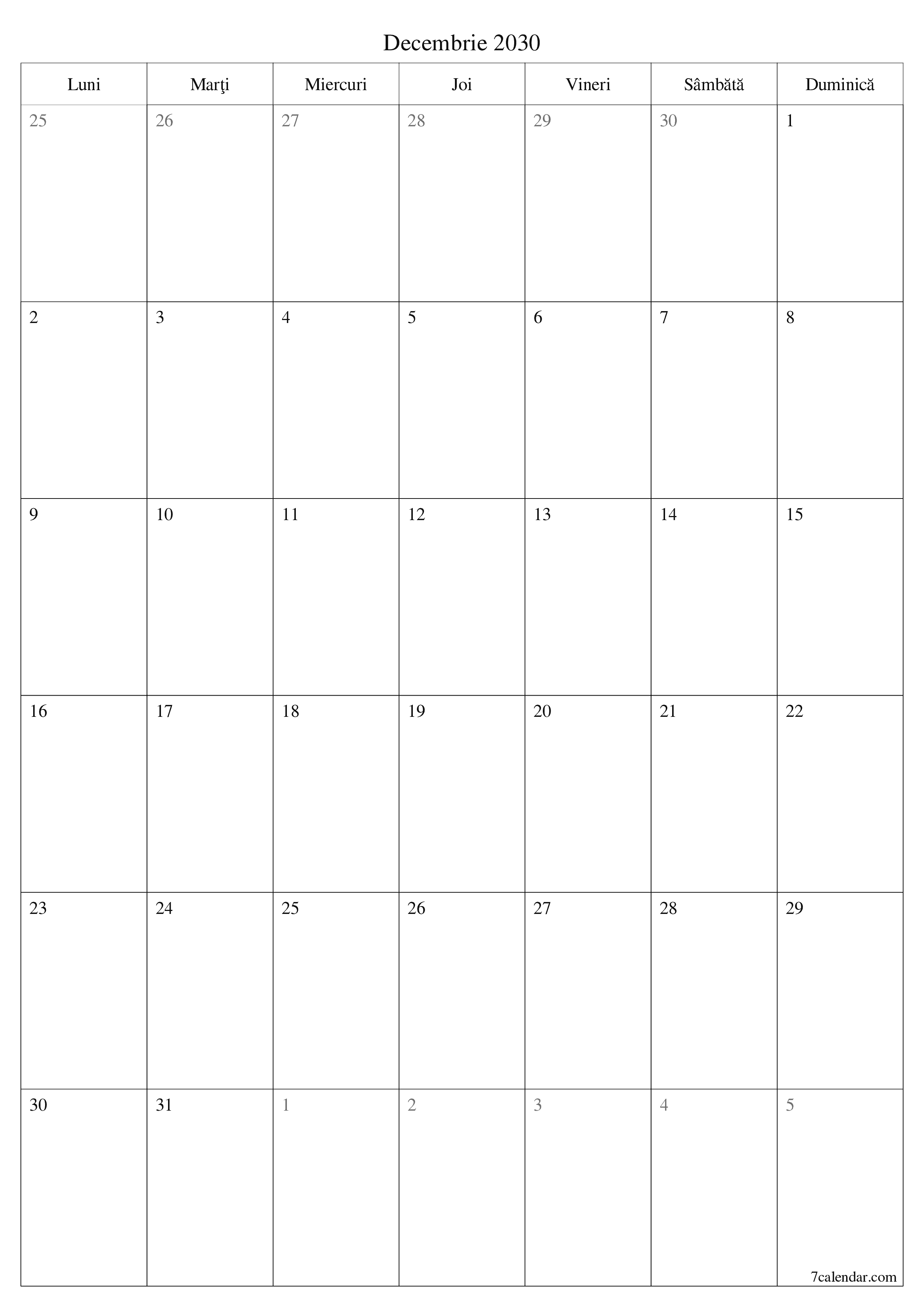  imprimabil de perete șablon de gratuitvertical Lunar planificator calendar Decembrie (Dec) 2030