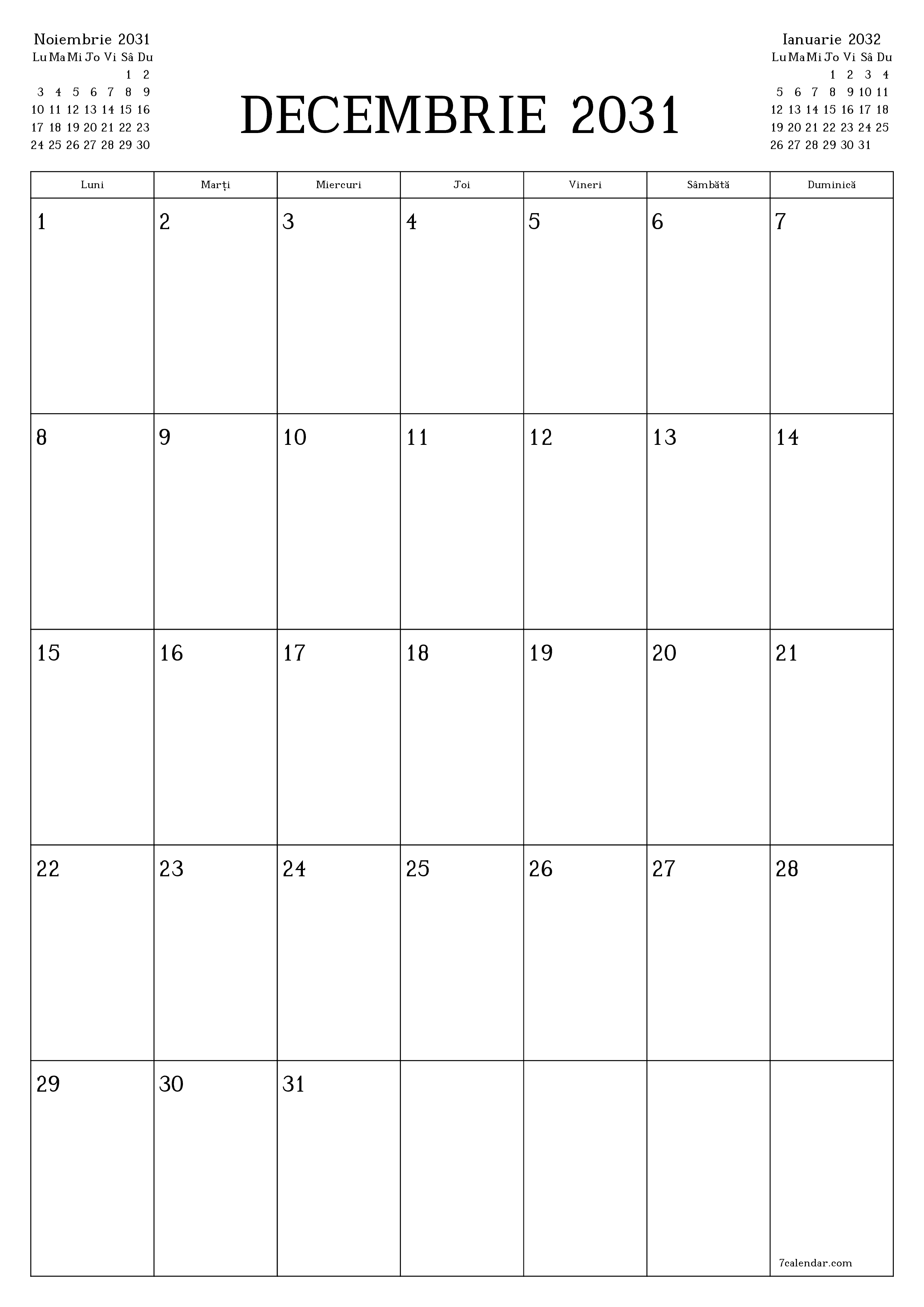  imprimabil de perete șablon de gratuitvertical Lunar planificator calendar Decembrie (Dec) 2031