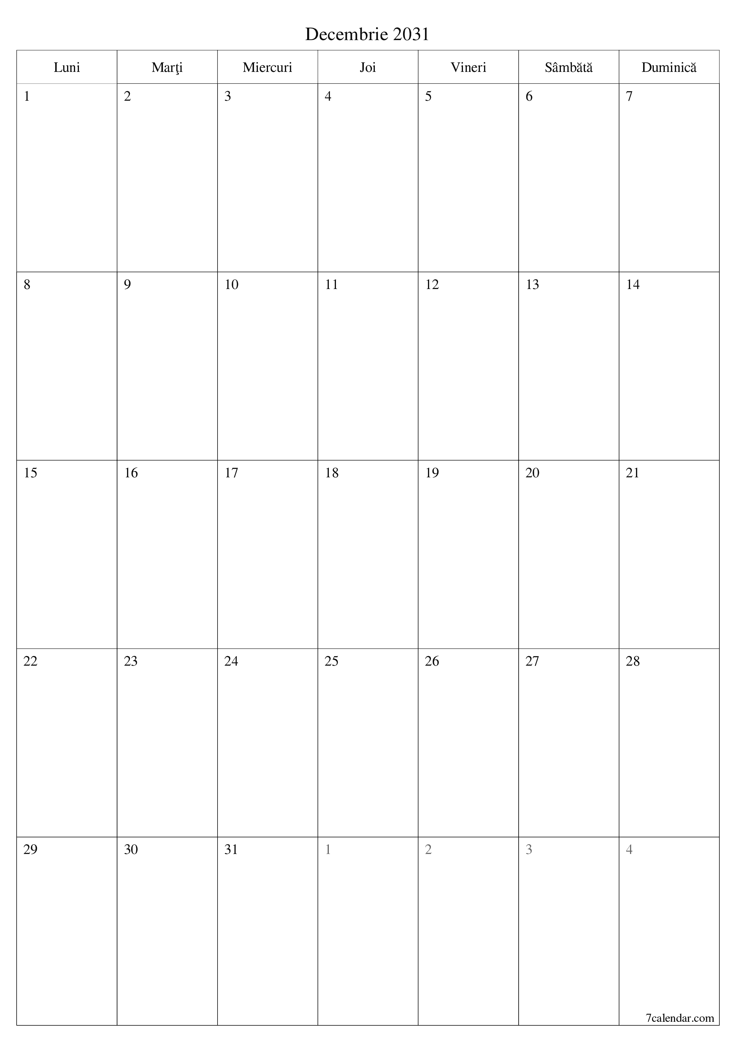  imprimabil de perete șablon de gratuitvertical Lunar planificator calendar Decembrie (Dec) 2031