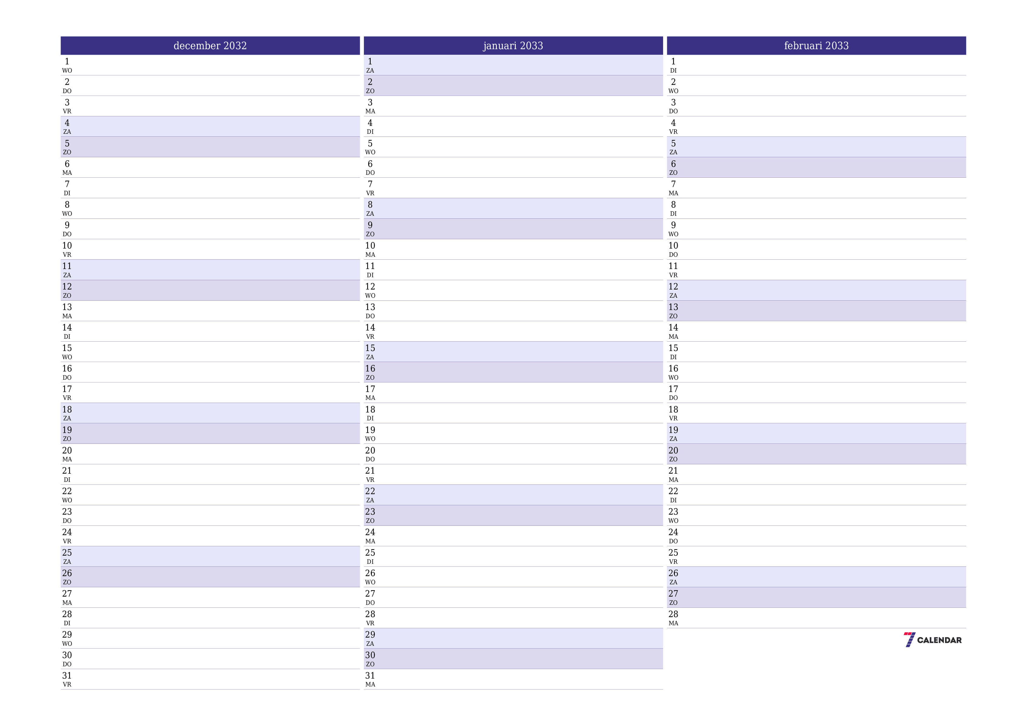 Lege maandplanner voor maand december 2032 met notities, opslaan en afdrukken naar pdf PNG Dutch