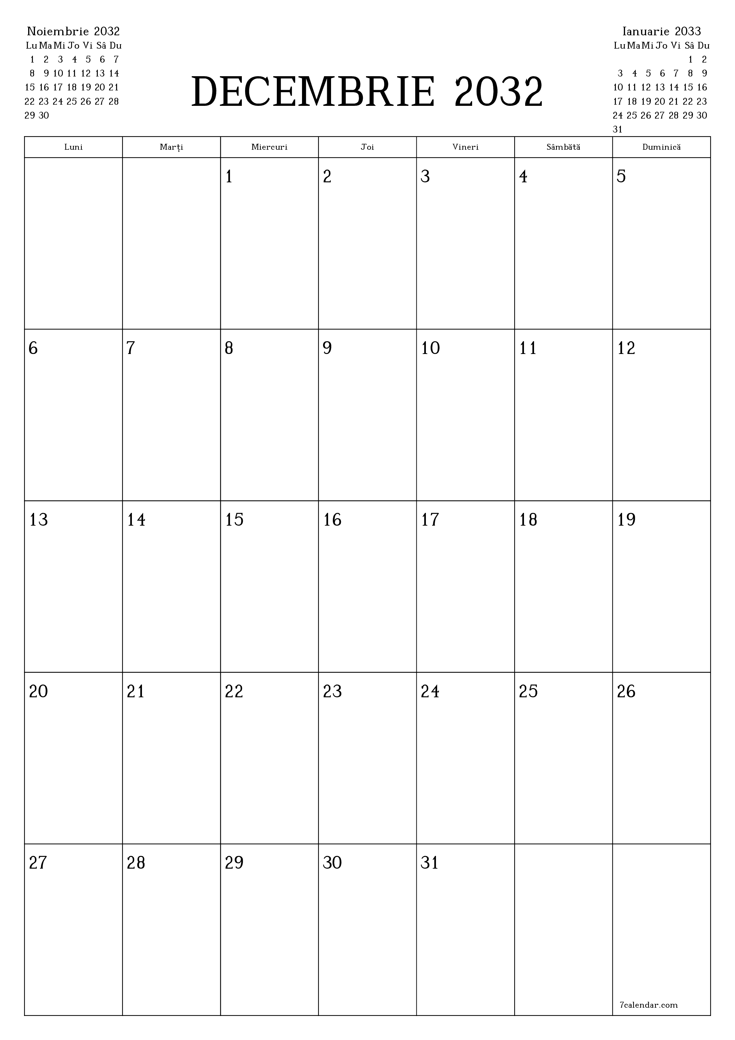  imprimabil de perete șablon de gratuitvertical Lunar planificator calendar Decembrie (Dec) 2032