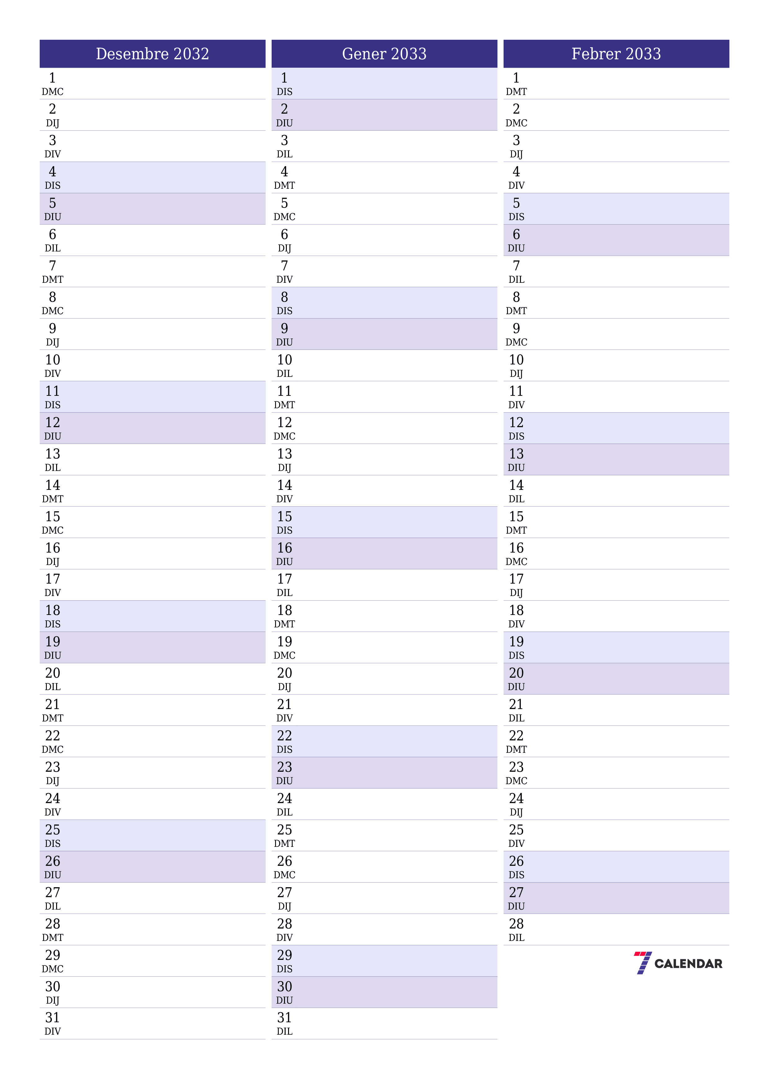 Planificador mensual buit del mes Desembre 2032 amb notes, deseu-lo i imprimiu-lo en format PDF PNG Catalan