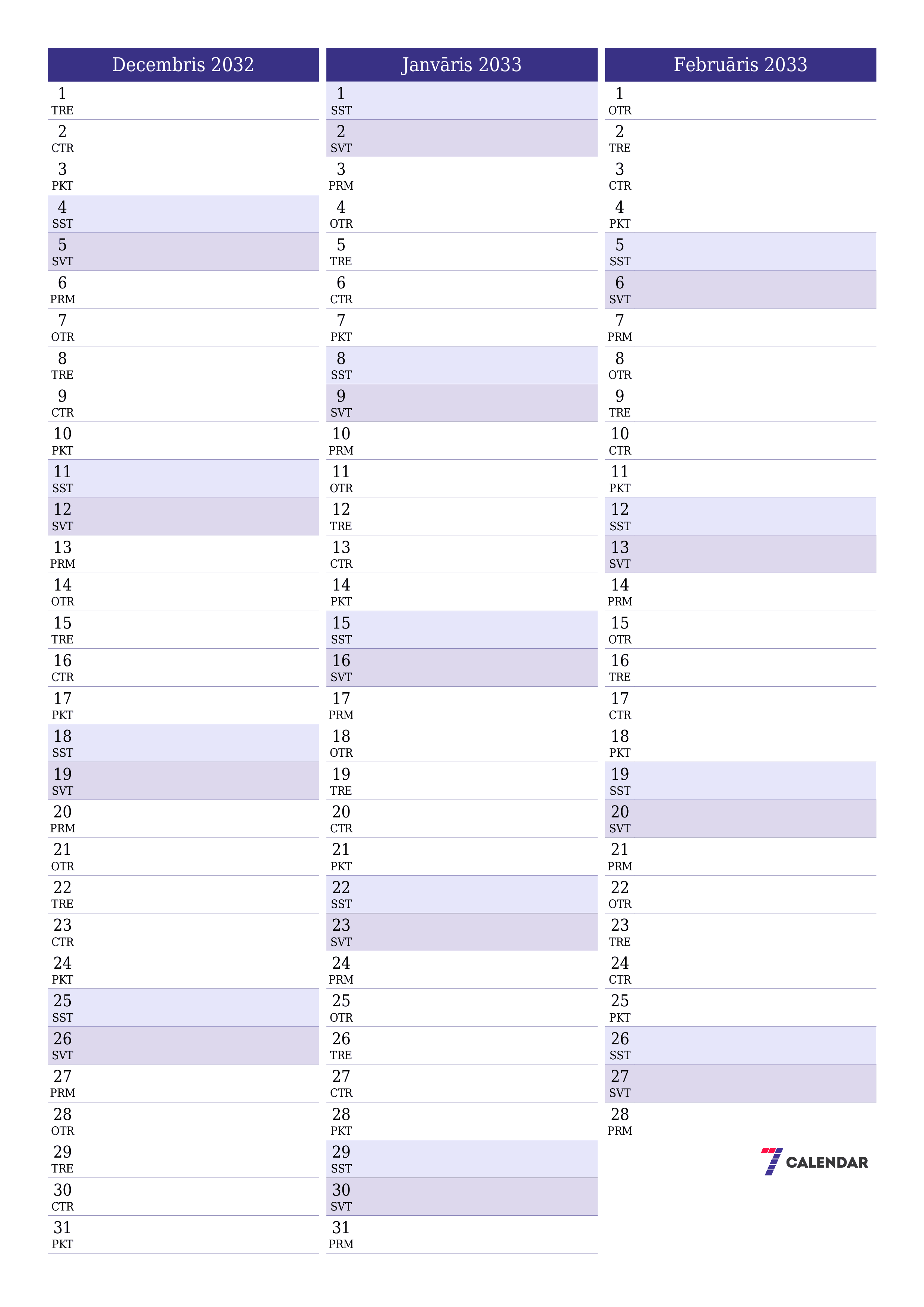 izdrukājams sienas kalendāra veidne bezmaksas vertikāli Mēneša plānotājs kalendārs Decembris (Dec) 2032