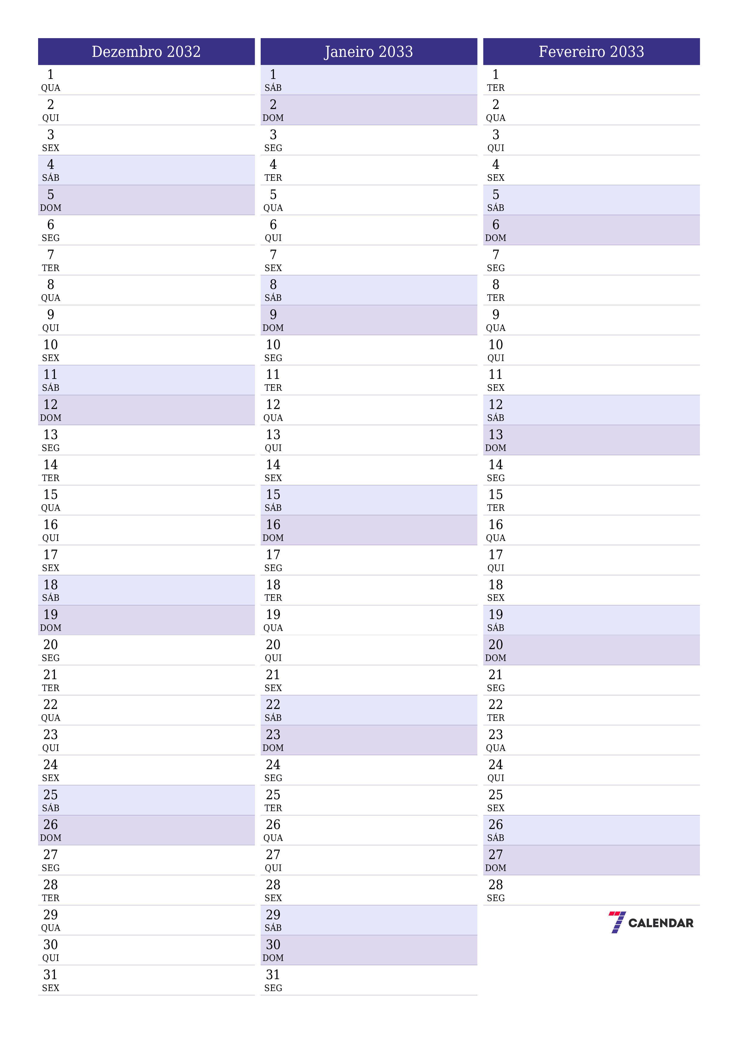  para impressão de parede modelo de grátisvertical Mensal planejador calendário Dezembro (Dez) 2032