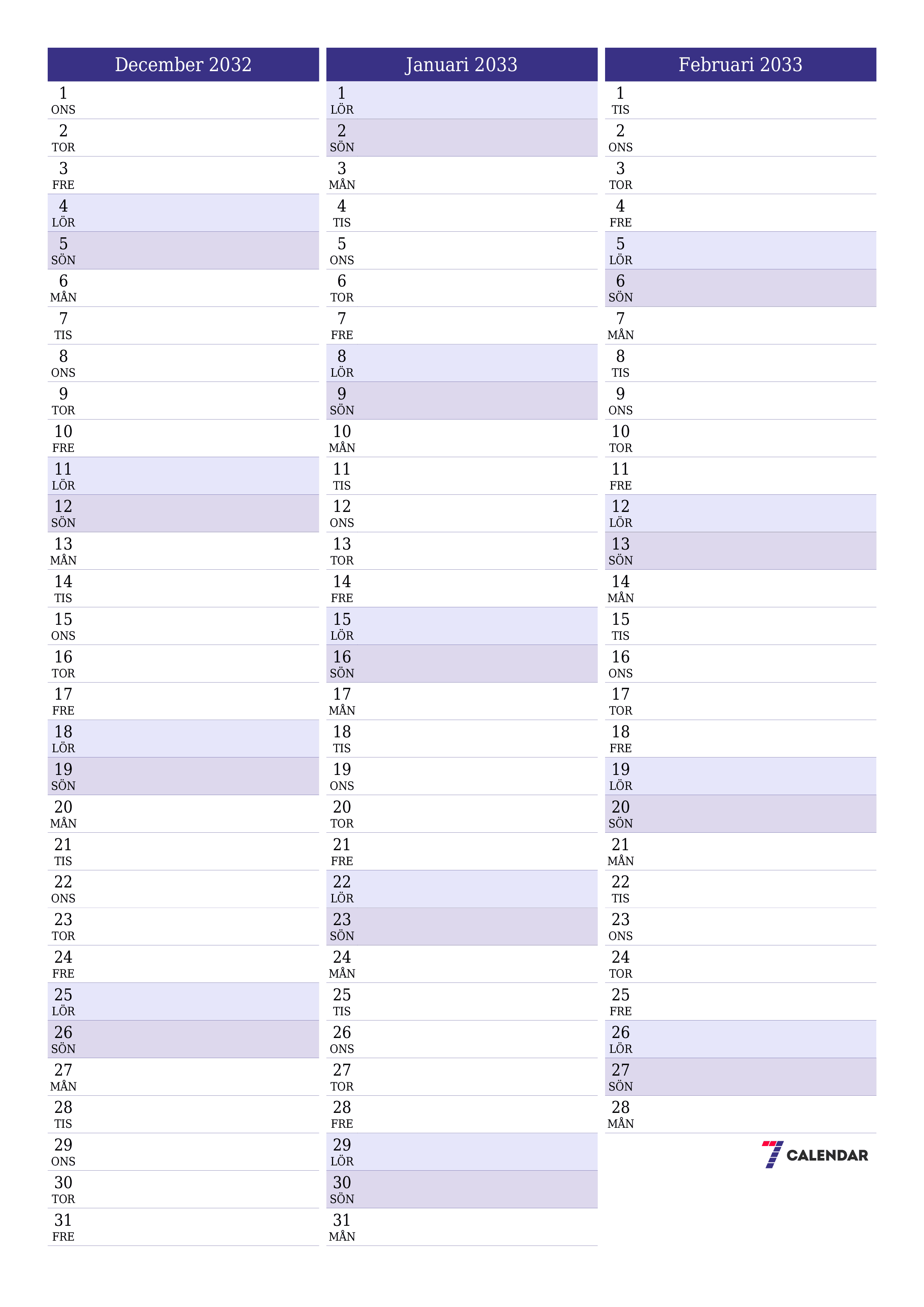 utskrivbar vägg mall gratis vertikal Månatlig planerare kalender December (Dec) 2032