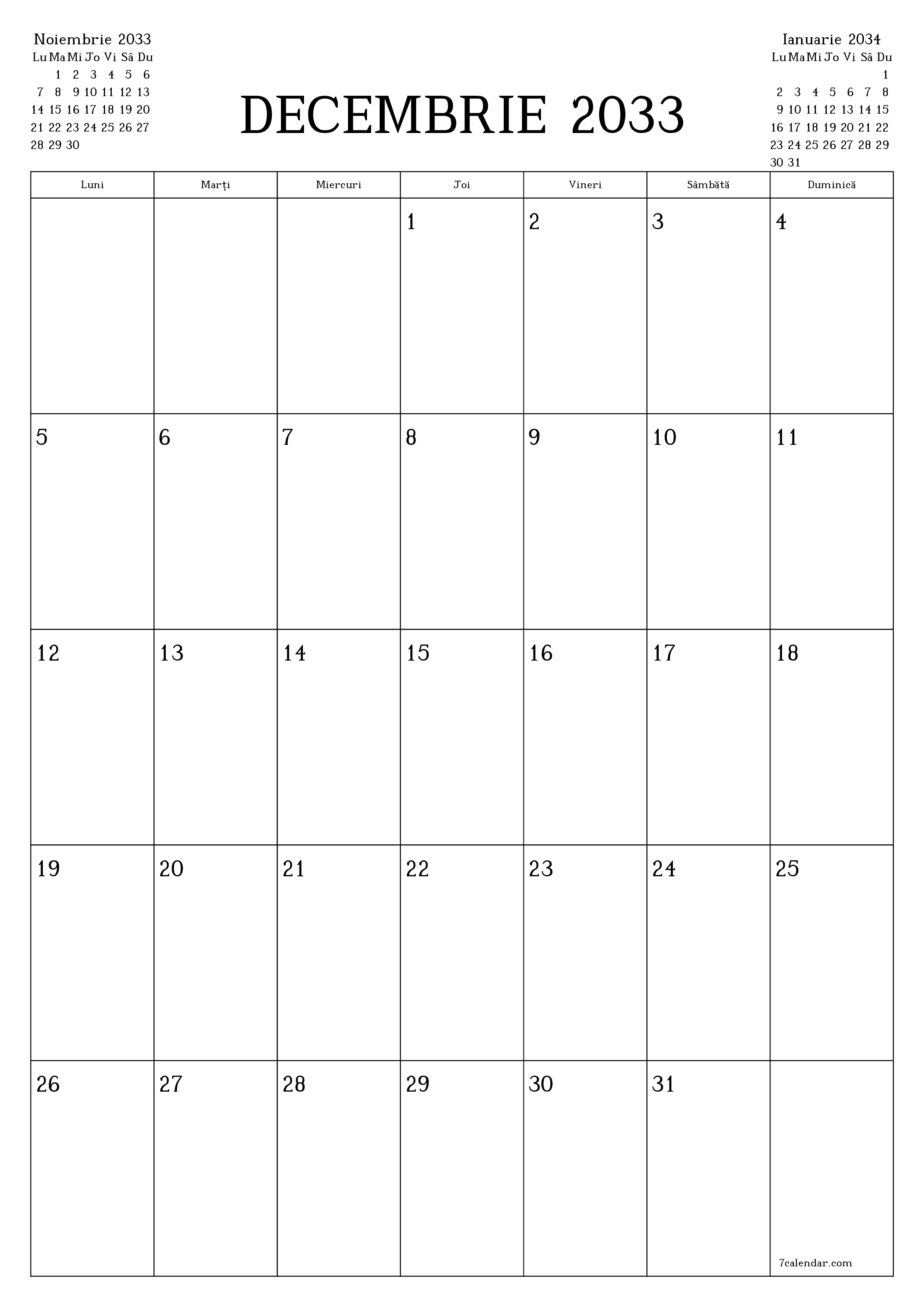  imprimabil de perete șablon de gratuitvertical Lunar planificator calendar Decembrie (Dec) 2033