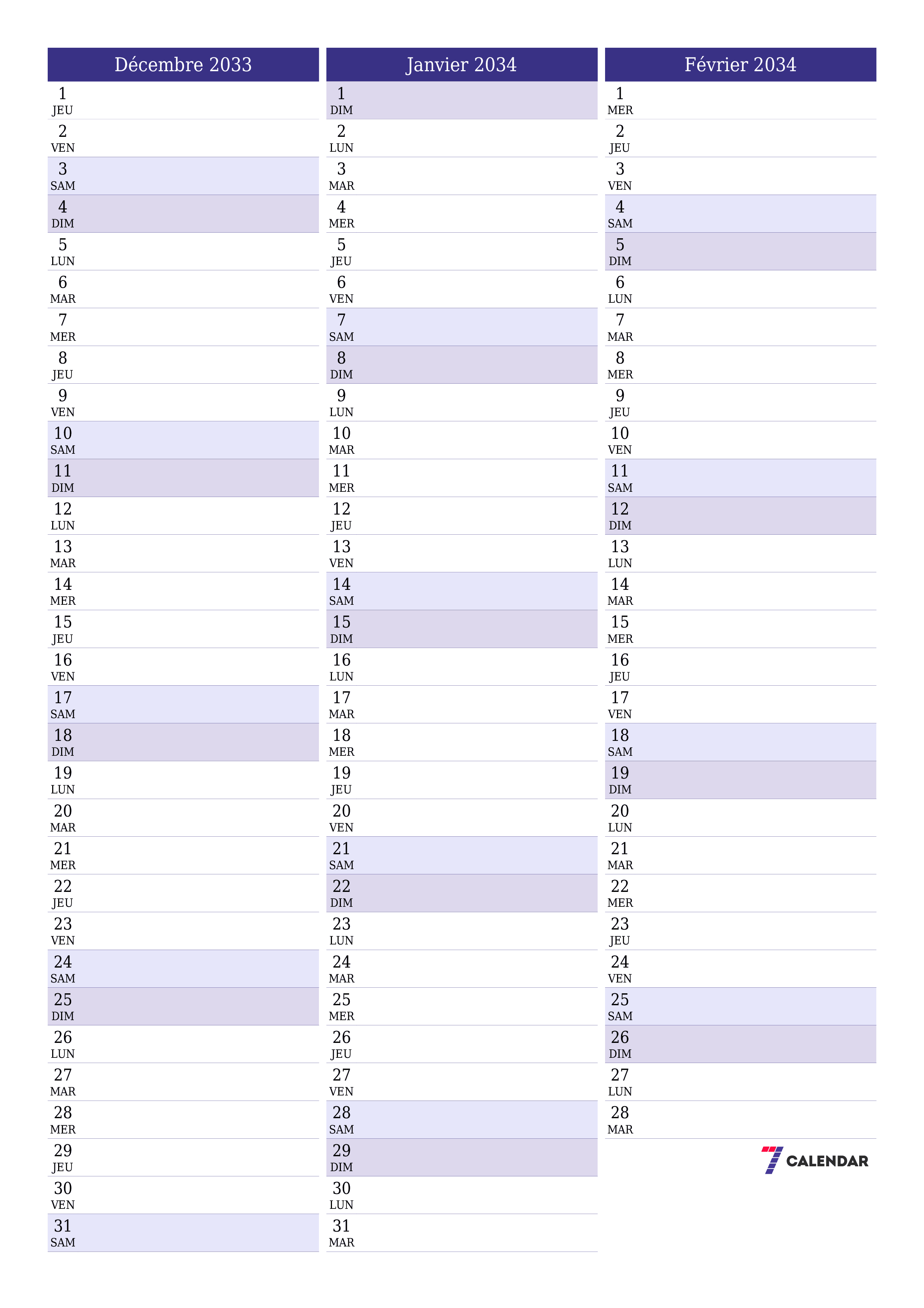  imprimable mural modèle de gratuitverticale Mensuel planificateur calendrier Décembre (Déc) 2033