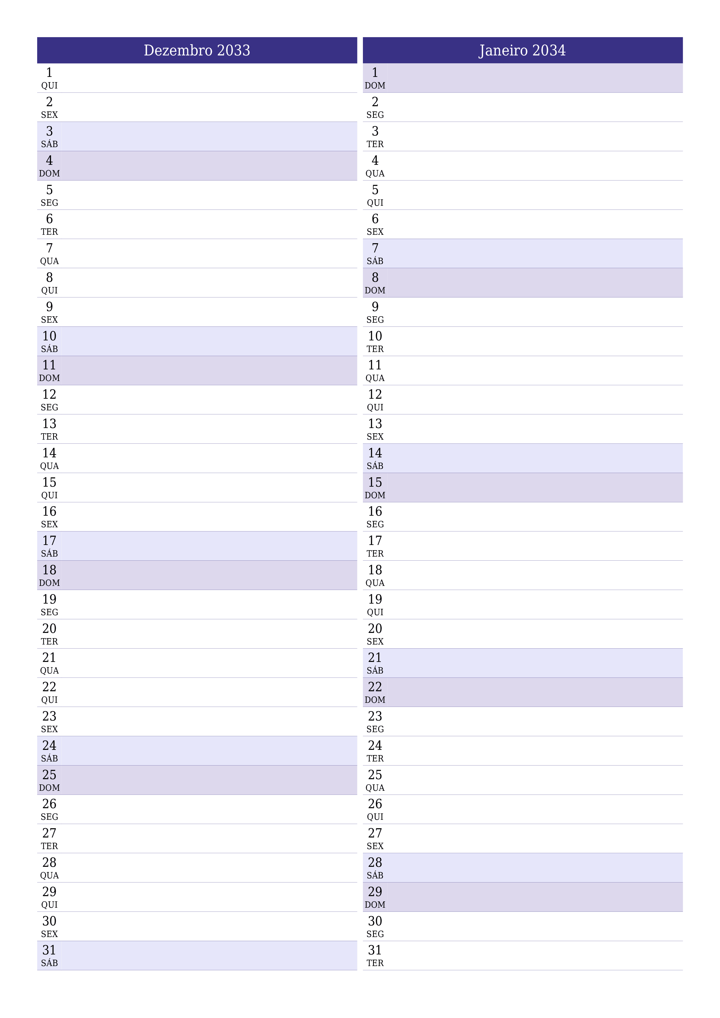  para impressão de parede modelo de grátisvertical Mensal planejador calendário Dezembro (Dez) 2033