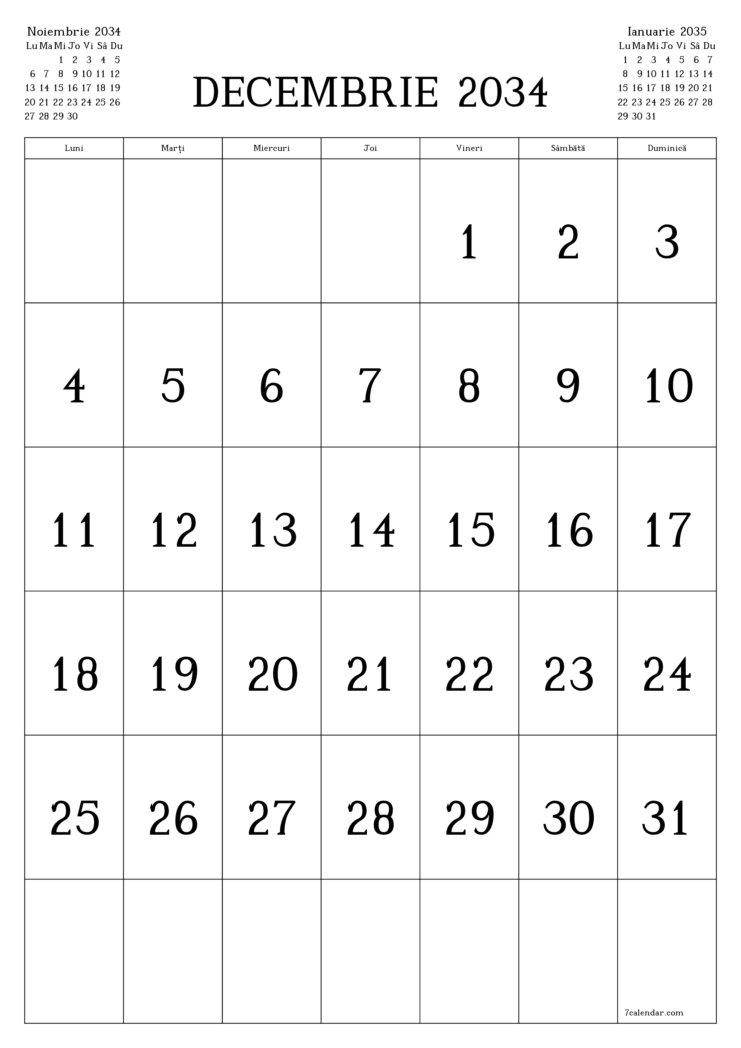  imprimabil de perete șablon de gratuitvertical Lunar calendar Decembrie (Dec) 2034
