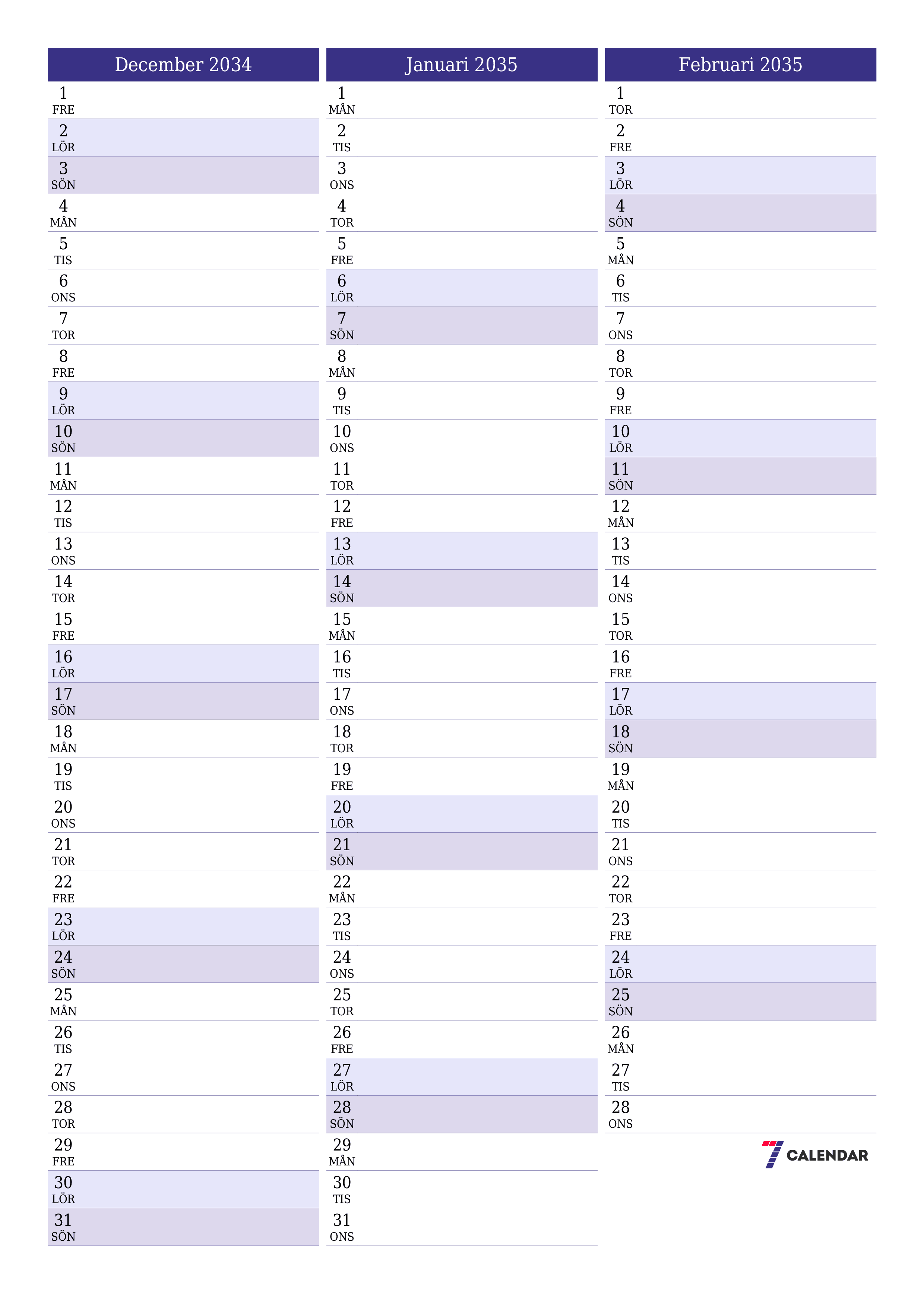 utskrivbar vägg mall gratis vertikal Månatlig planerare kalender December (Dec) 2034