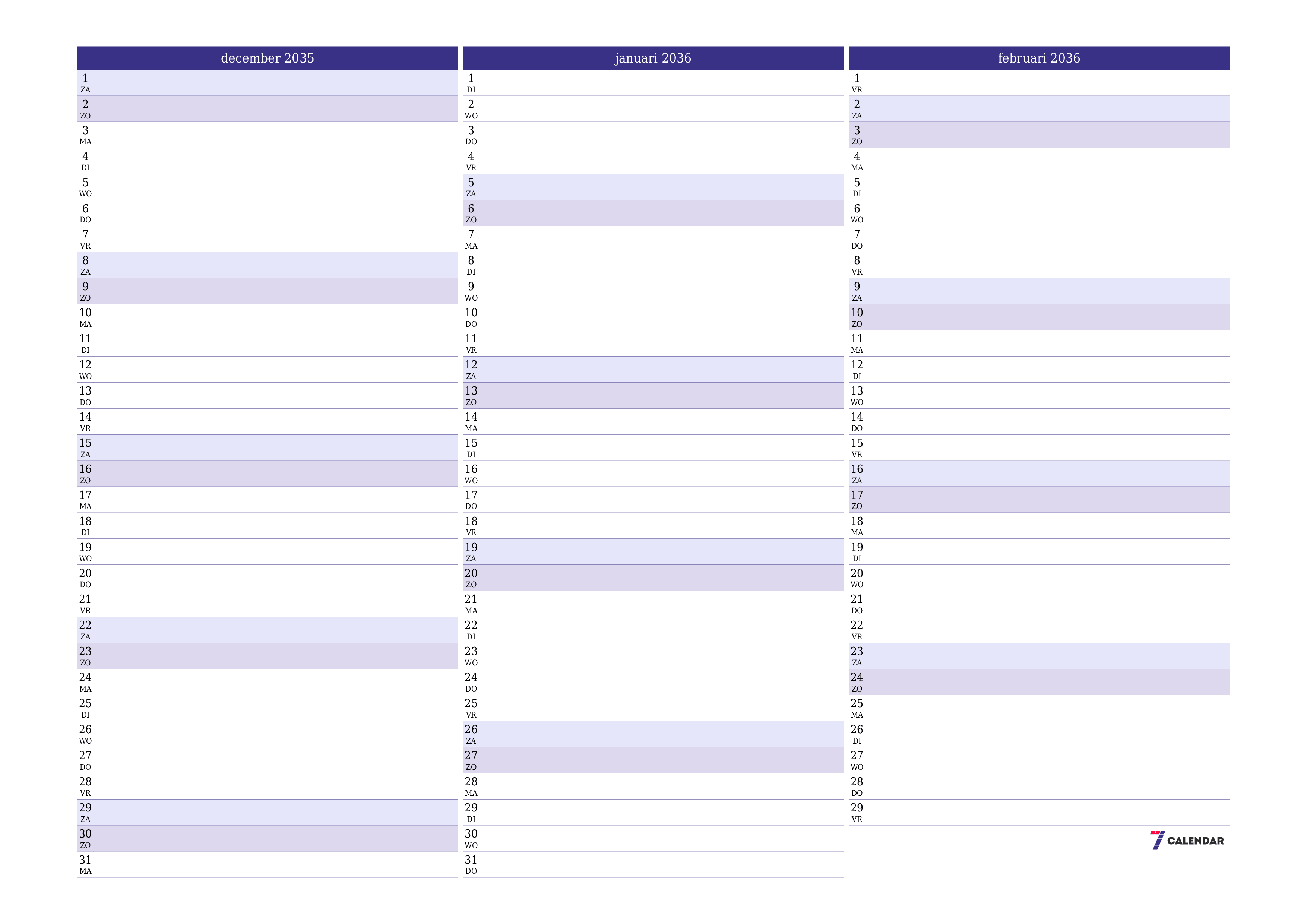 Lege maandplanner voor maand december 2035 met notities, opslaan en afdrukken naar pdf PNG Dutch