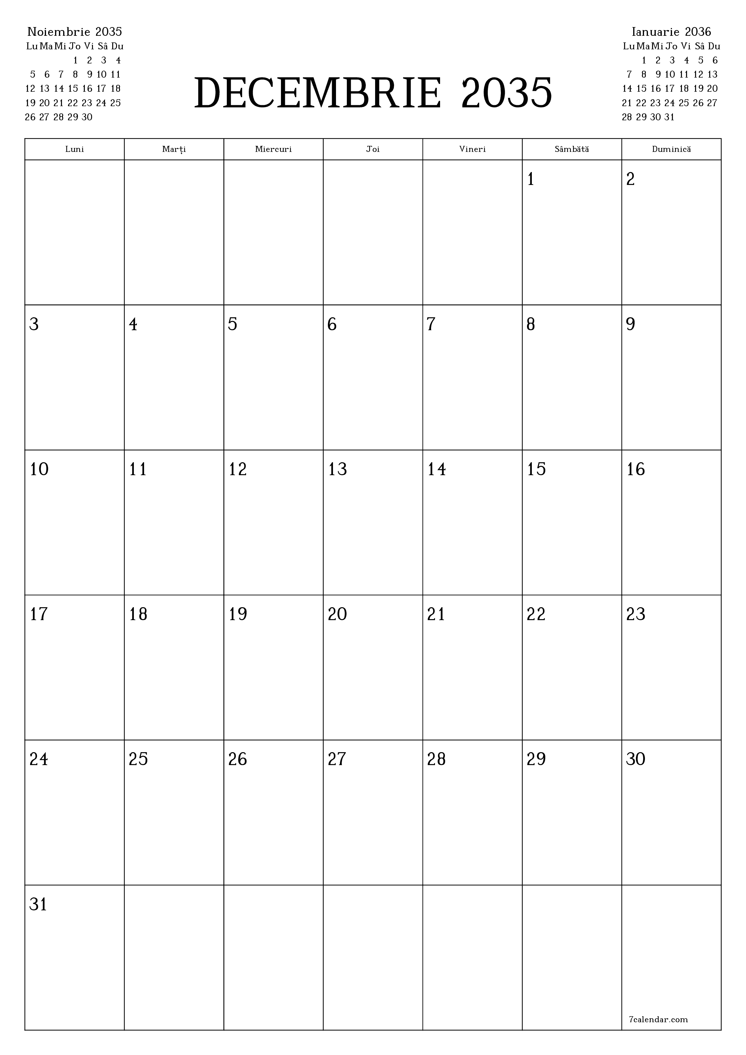  imprimabil de perete șablon de gratuitvertical Lunar planificator calendar Decembrie (Dec) 2035
