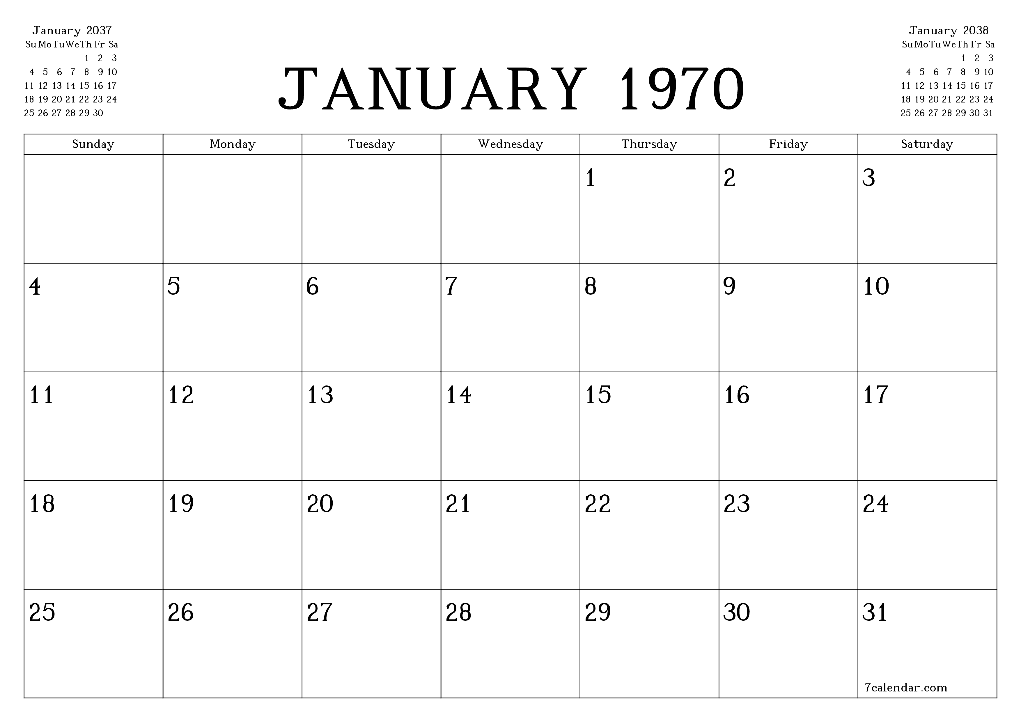 Blank calendar December 2037