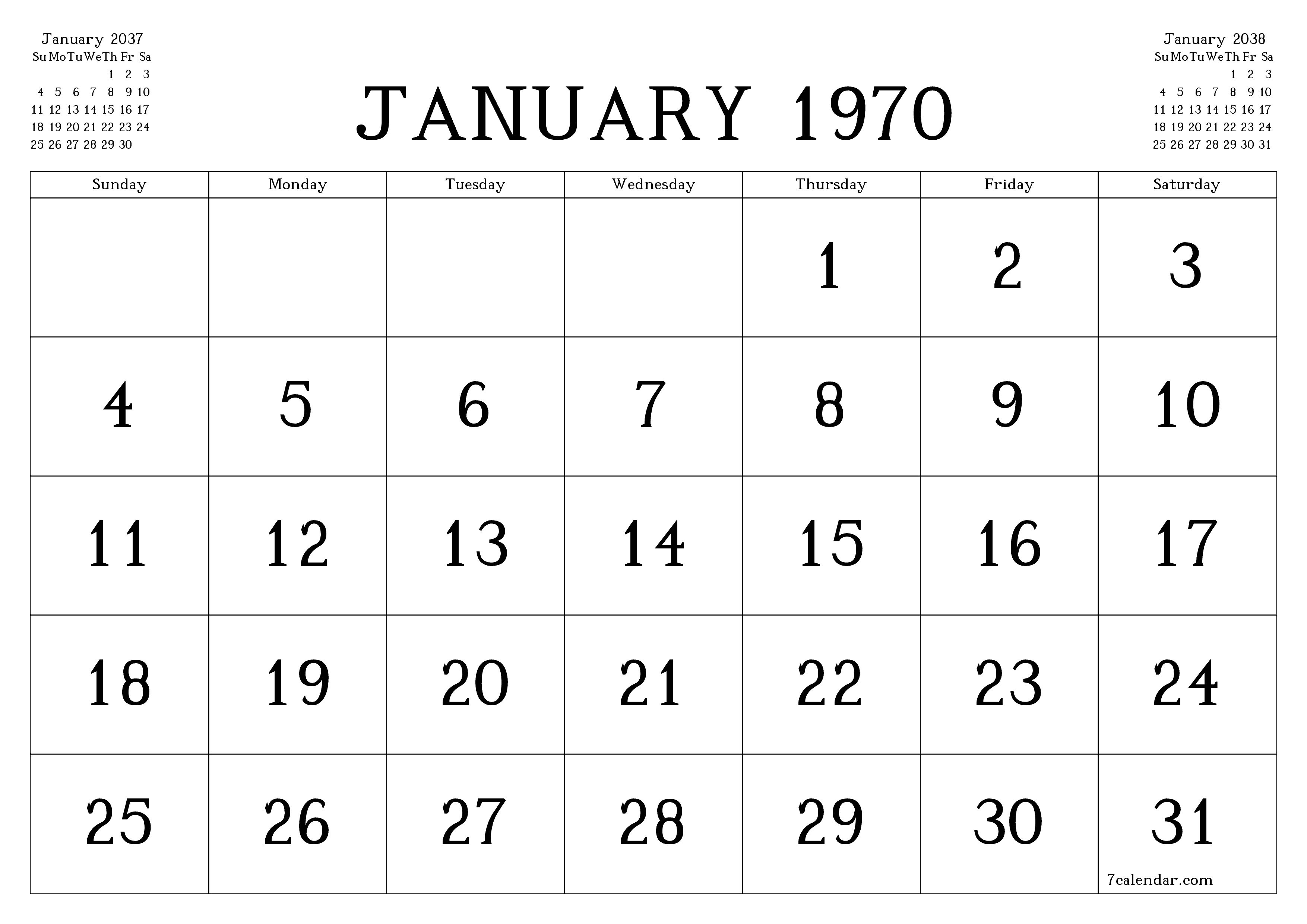 Blank calendar December 2037