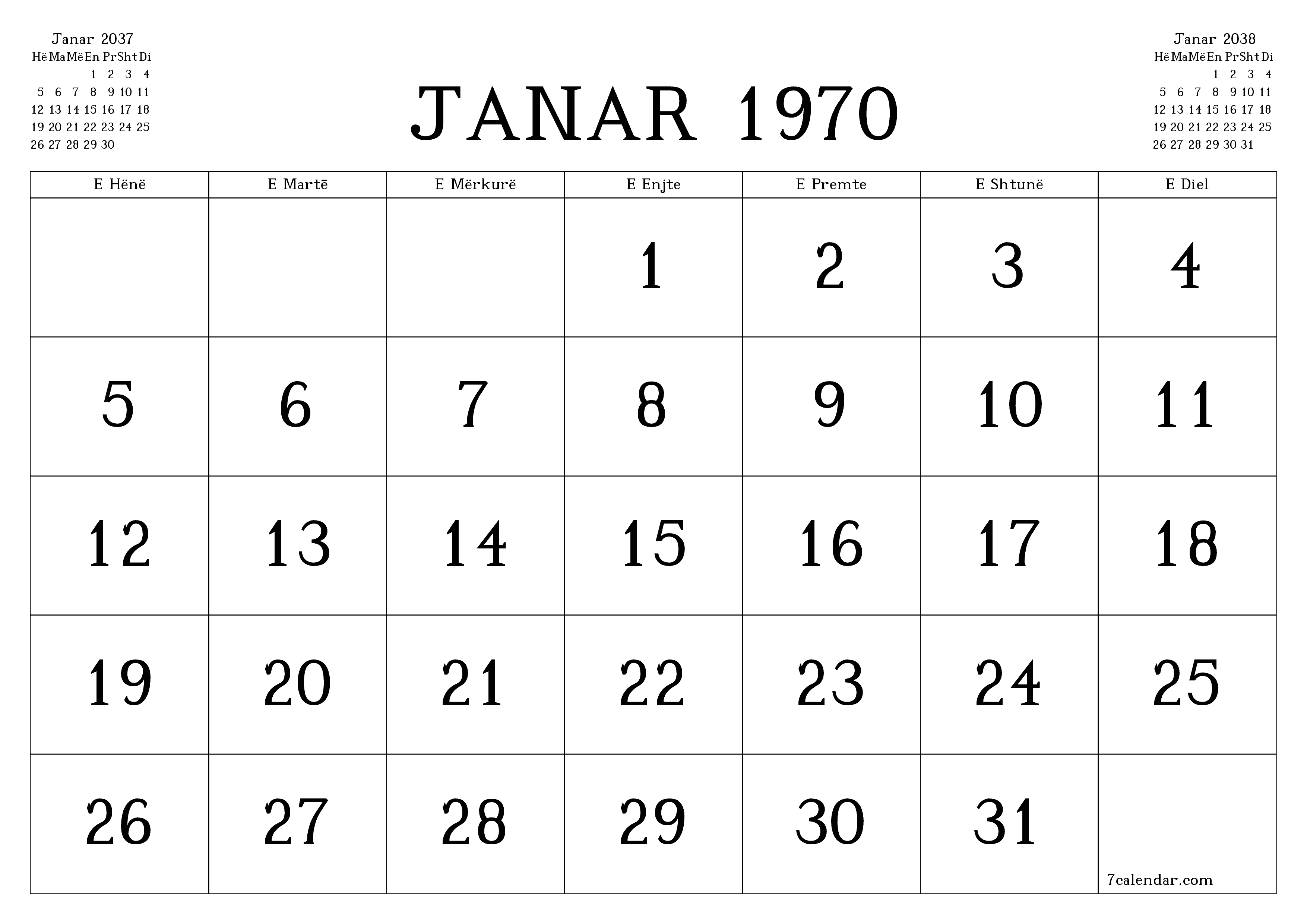 Planifikuesi i zbrazët i kalendarit mujor për muajin Dhjetor 2037 me shënime të ruajtura dhe të printuara në PDF PNG Albanian