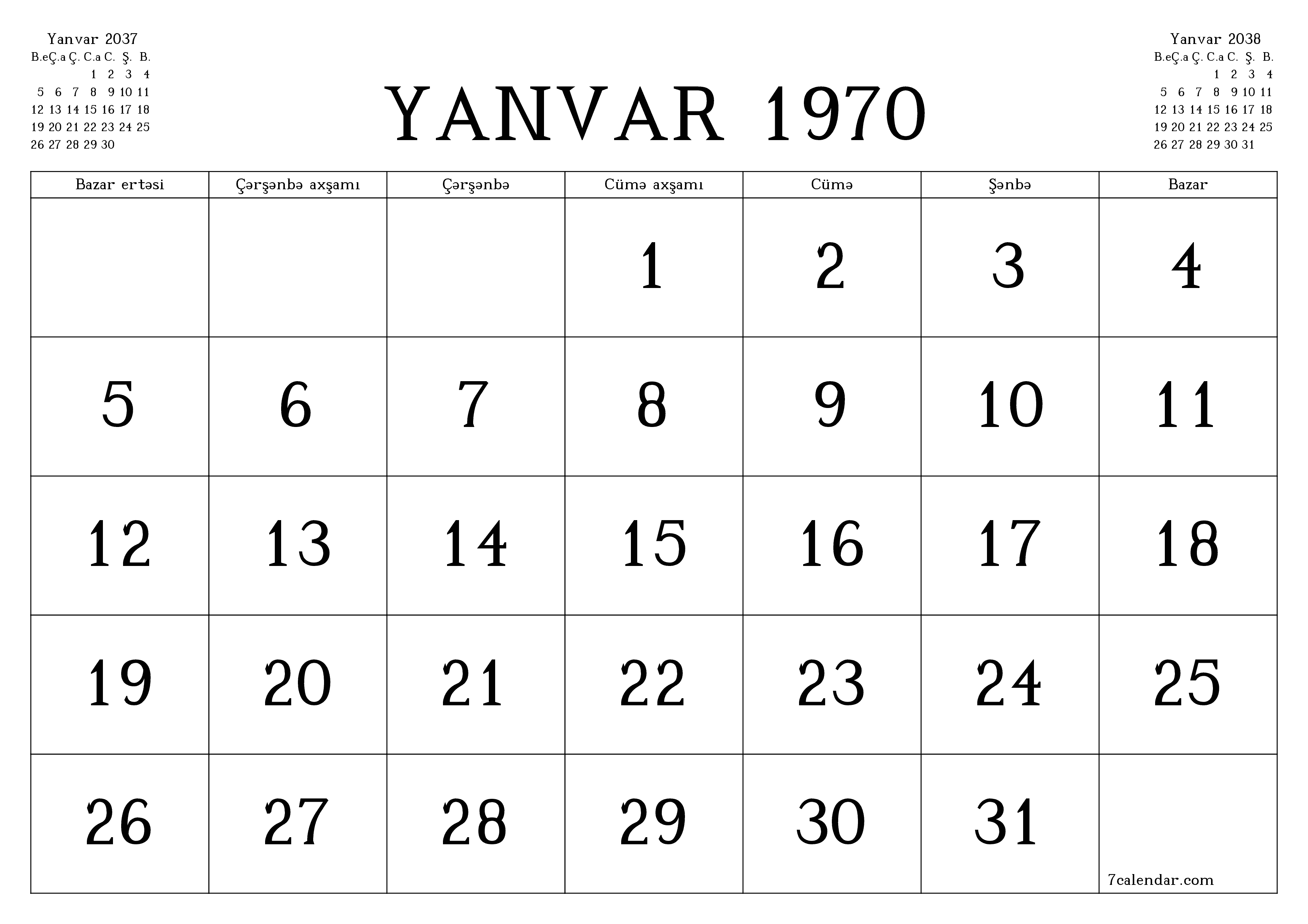 Dekabr 2037 ayı üçün qeydlər ilə boş aylıq planlayıcı, qeyd edin və PDF-ə yazdırın PNG Azerbaijani