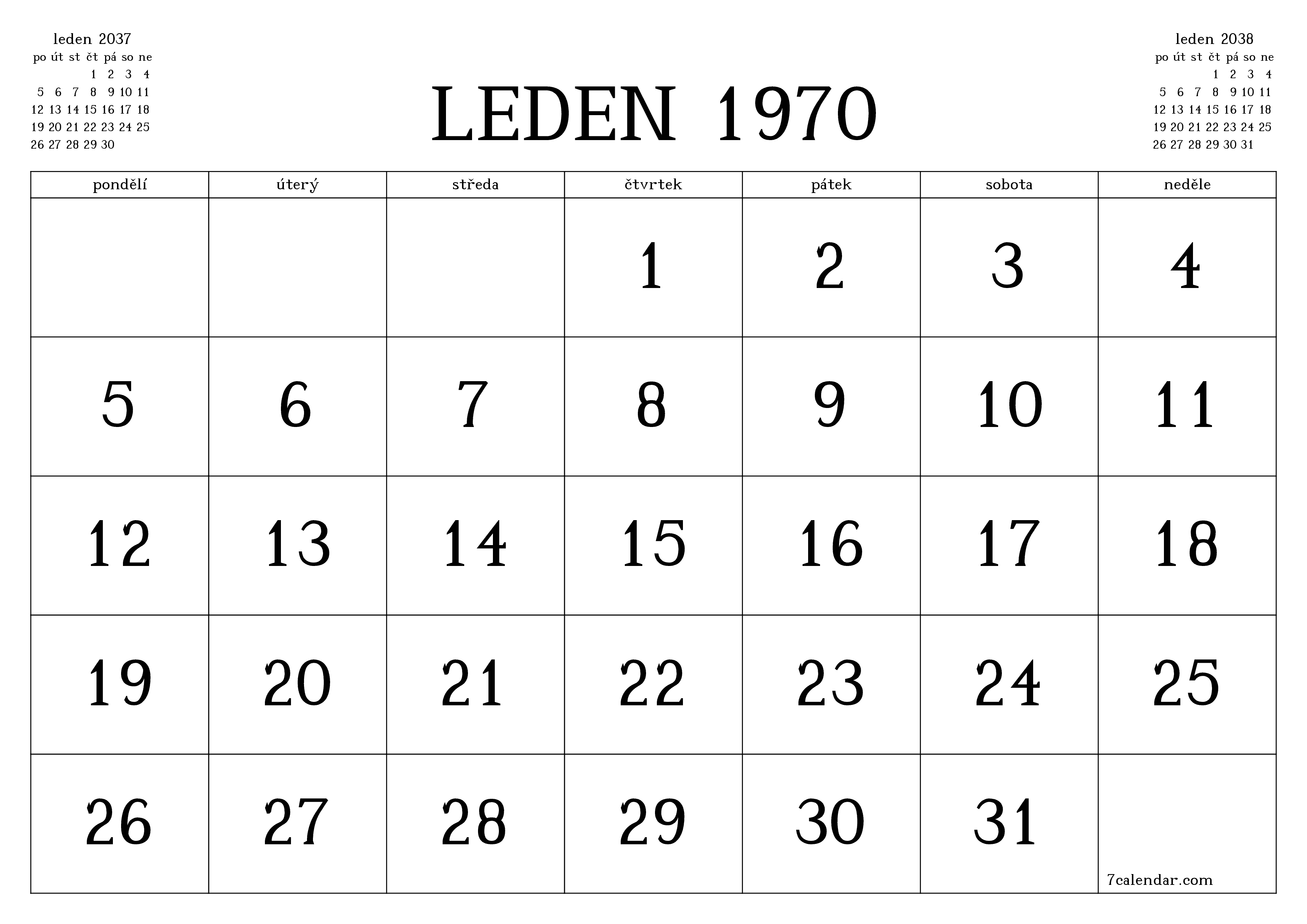 Vyprázdnit měsíční plánovač na měsíc prosinec 2037 s poznámkami, uložit a vytisknout do PDF PNG Czech