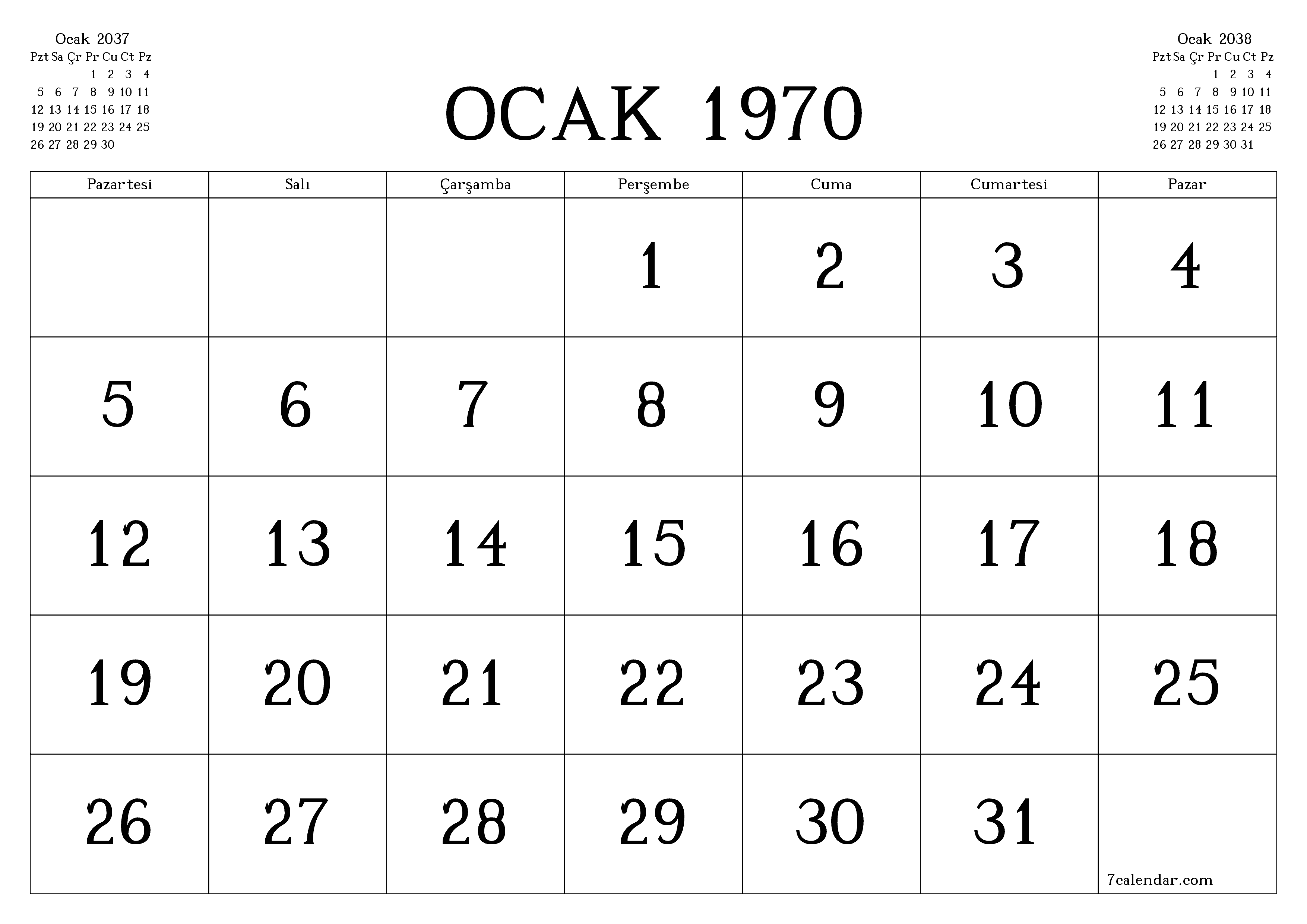 Aralık 2037 ayı için notlarla birlikte boş aylık planlayıcı, kaydedin ve PDF'ye yazdırın PNG Turkish
