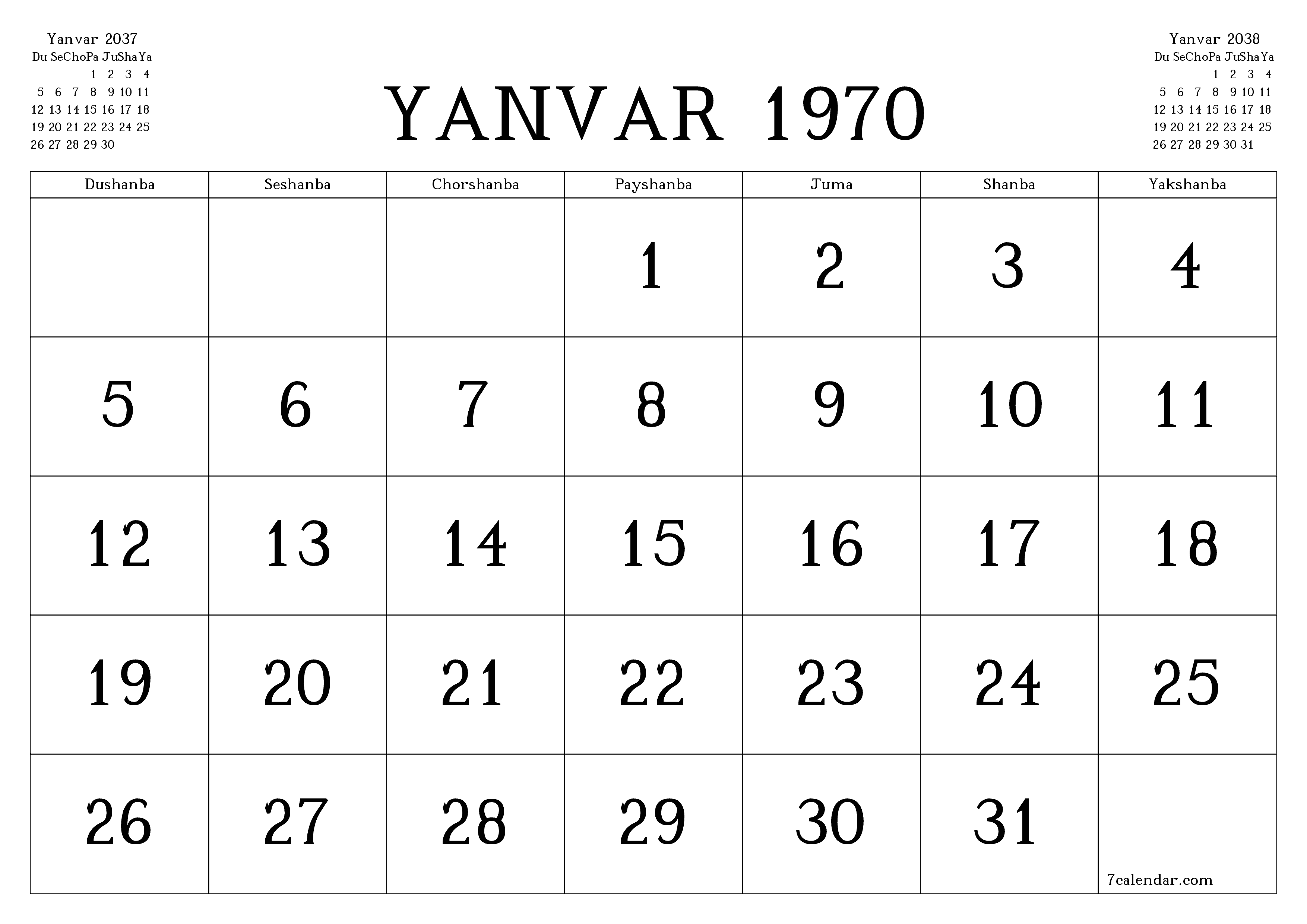 Dekabr 2037 oylik oylik rejalashtiruvchini yozuvlar bilan bo'shatish, saqlash va PDF-ga chop etish PNG Uzbek