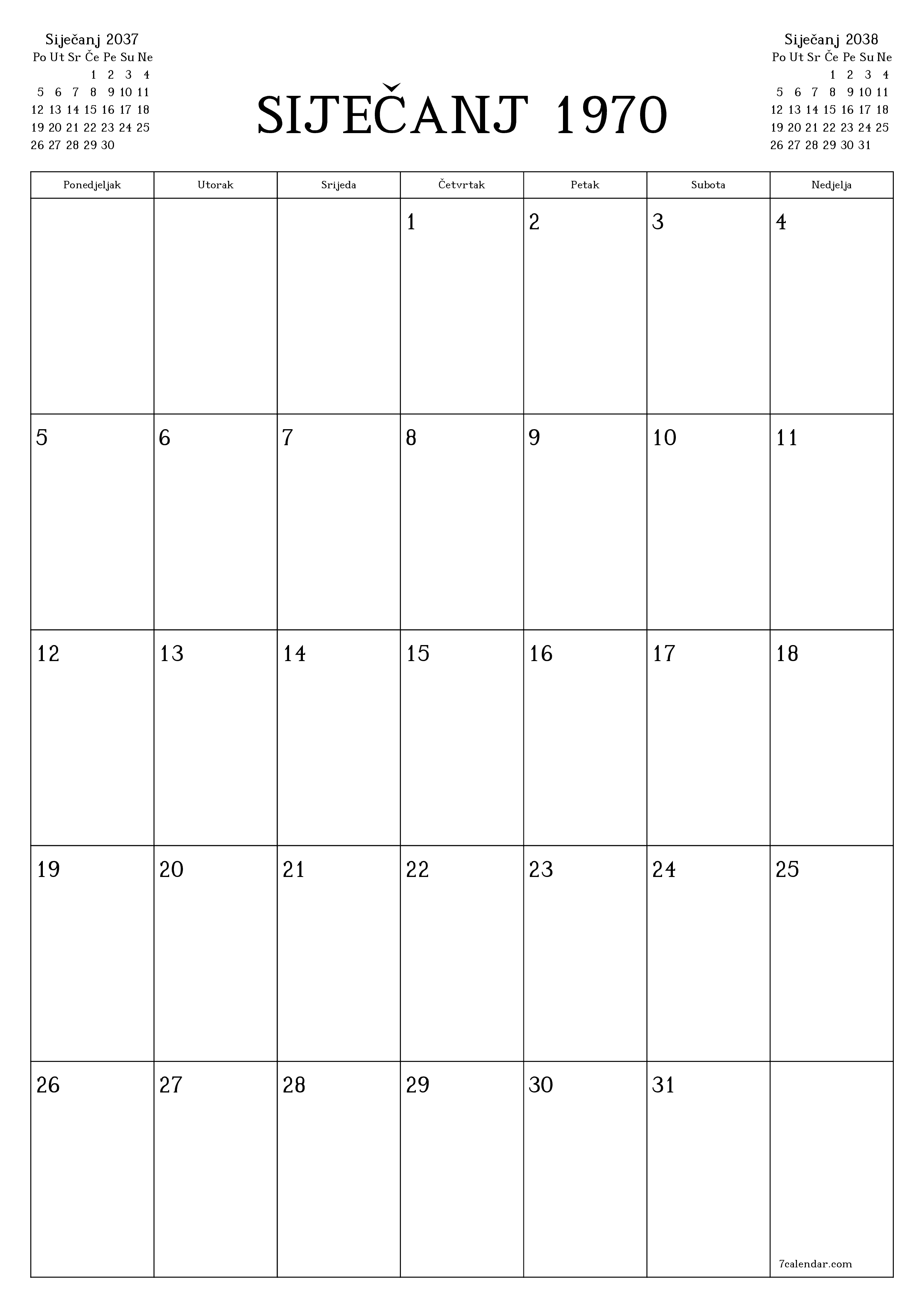  za ispis zidni predložak a besplatni okomito Mjesečni planer kalendar Prosinac (Pro) 2037