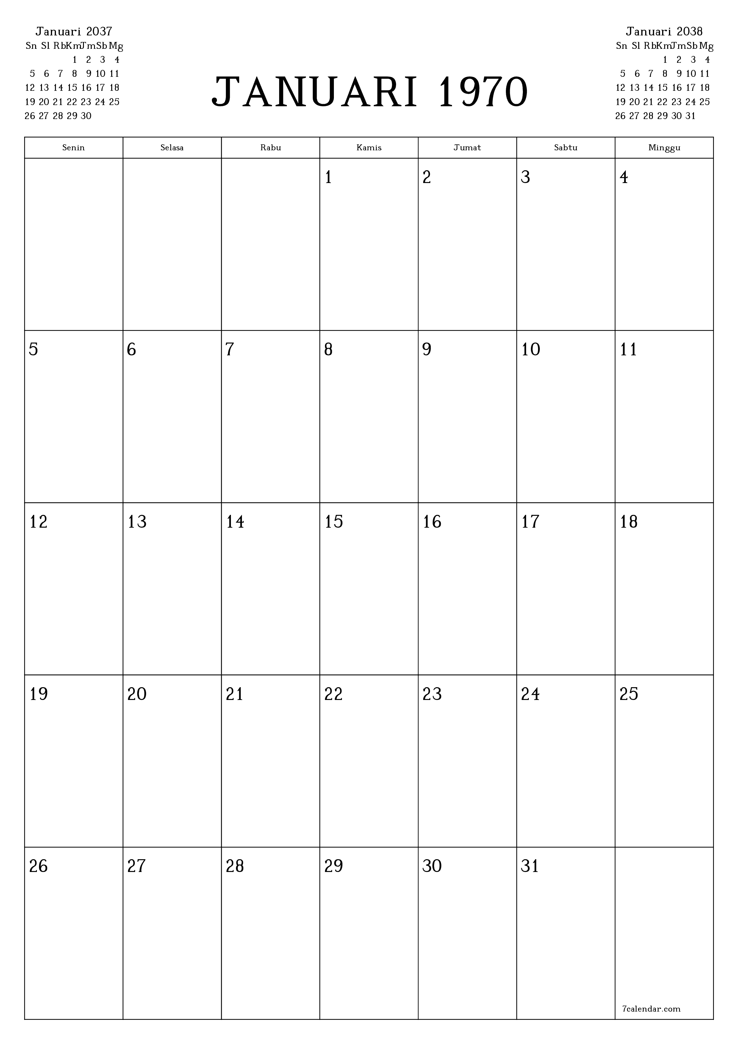  yang dapat dicetak dinding templat gratisvertikal Bulanan perencana kalender Desember (Des) 2037