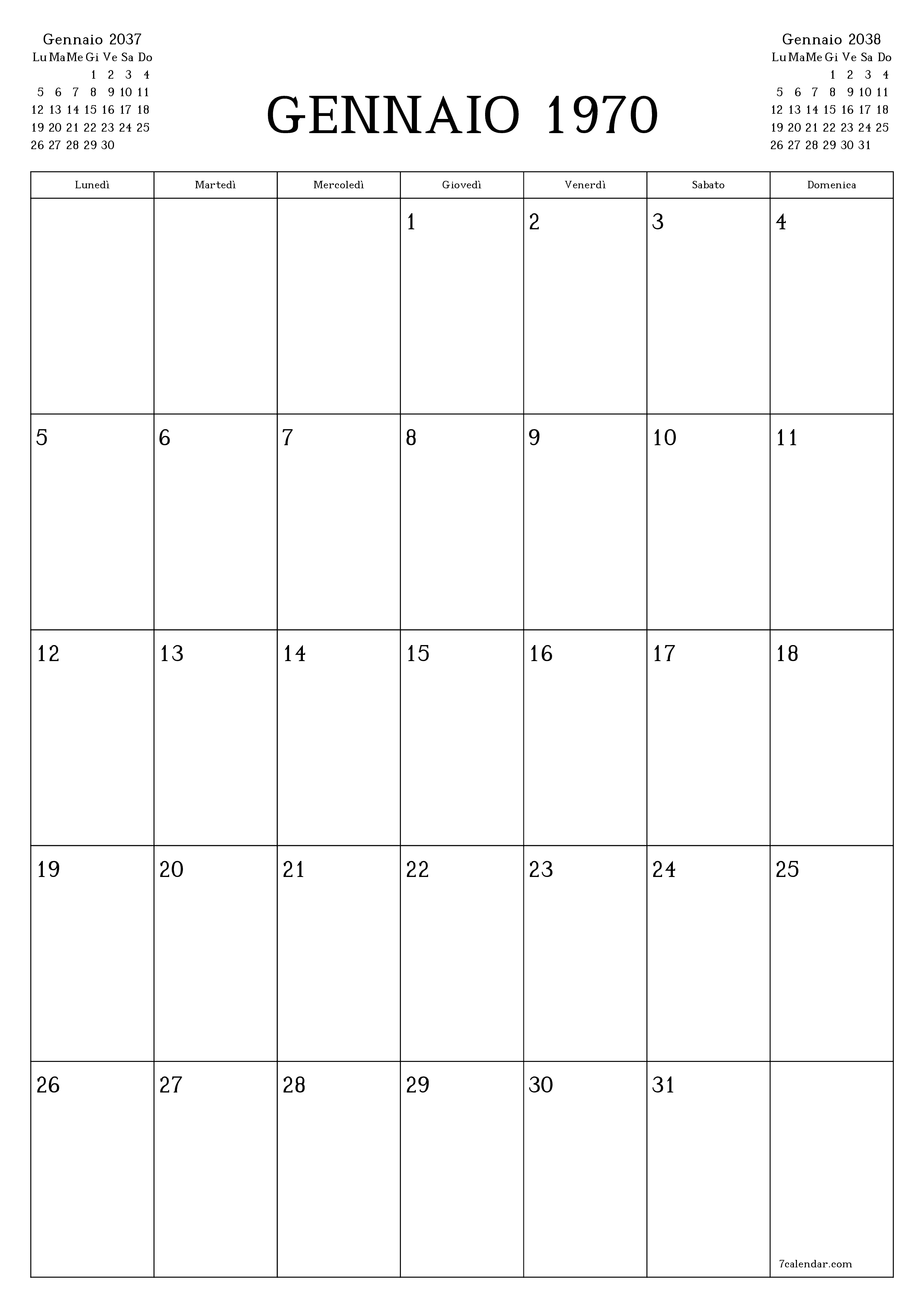  stampabile da parete modello di gratuitoverticale Mensile pianificatore calendario Dicembre (Dic) 2037
